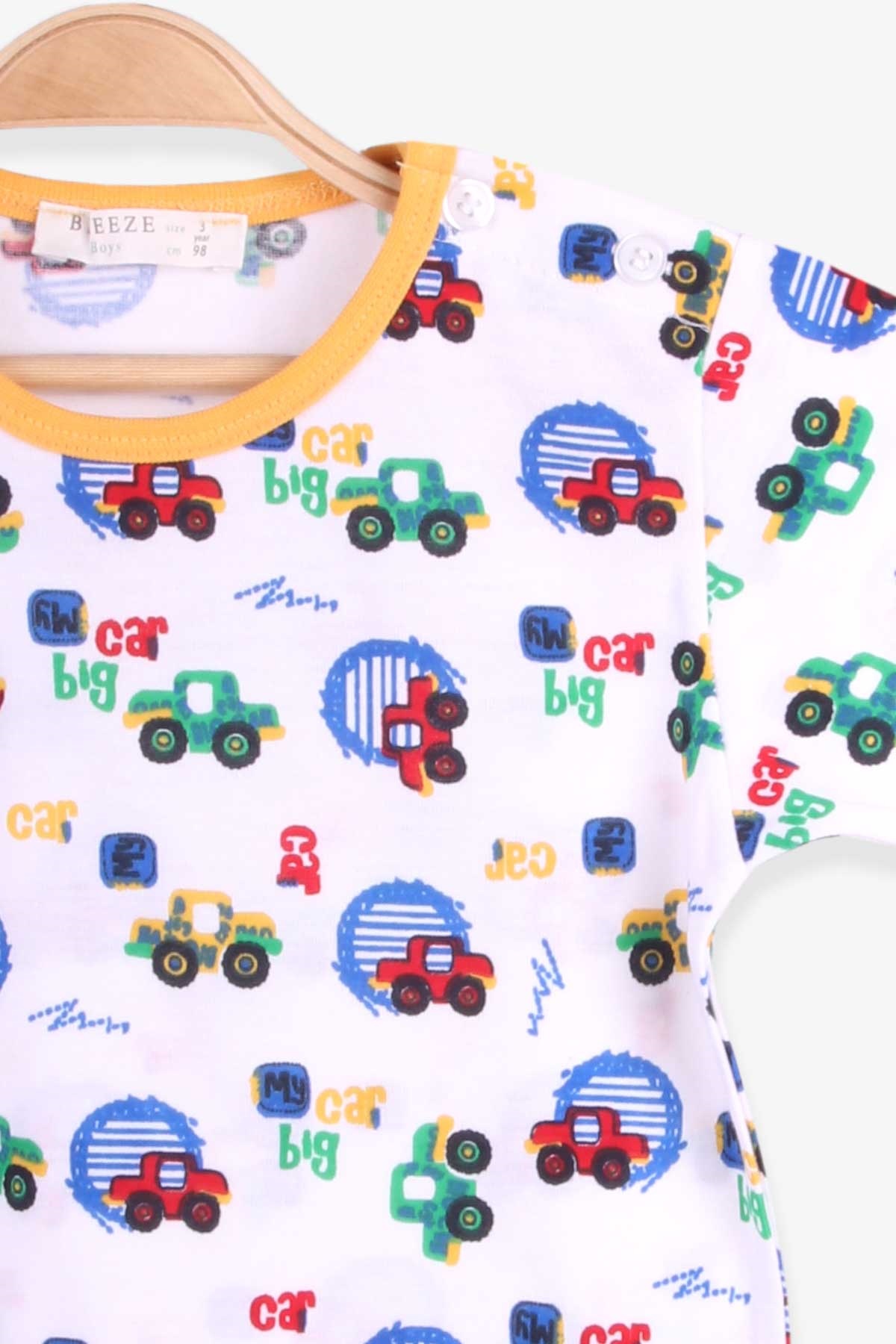 Breeze Erkek Bebek Şortlu Pijama Takımı Renkli Kamyonet Desenli Beyaz (9 Ay-3 Yaş)