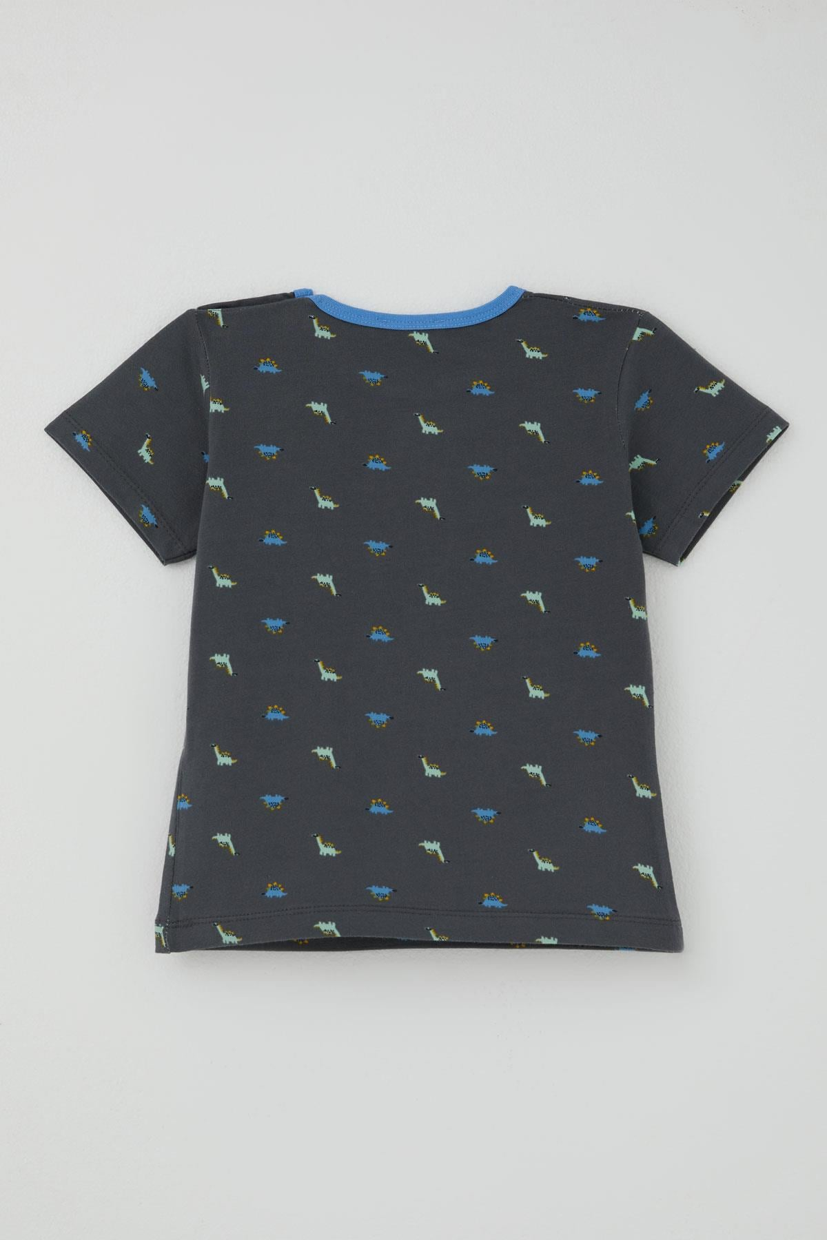 Breeze Erkek Bebek Şortlu Pijama Takımı Renkli Dinozor Desenli Antrasit (9 Ay-3 Yaş)