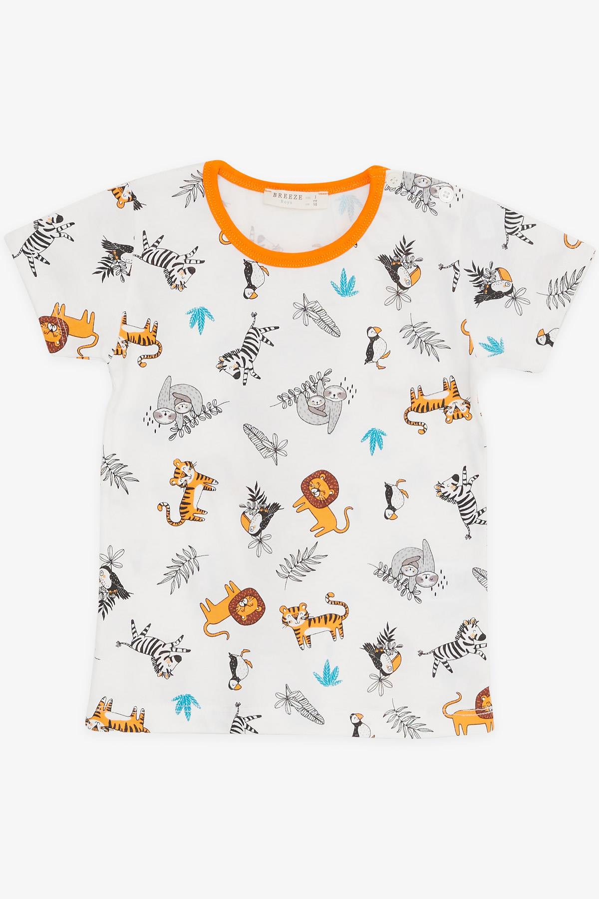 Breeze Erkek Bebek Şortlu Pijama Takımı Hayvanlar Alemi Temalı Beyaz (9 Ay-3 Yaş)
