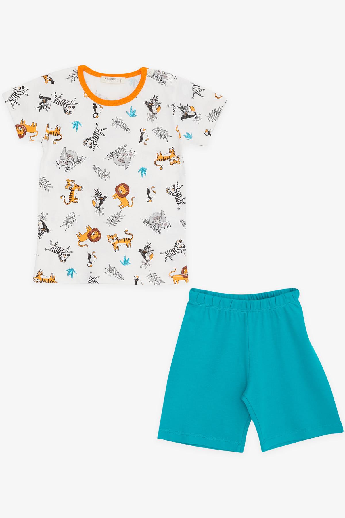 Breeze Erkek Bebek Şortlu Pijama Takımı Hayvanlar Alemi Temalı Beyaz (9 Ay-3 Yaş)