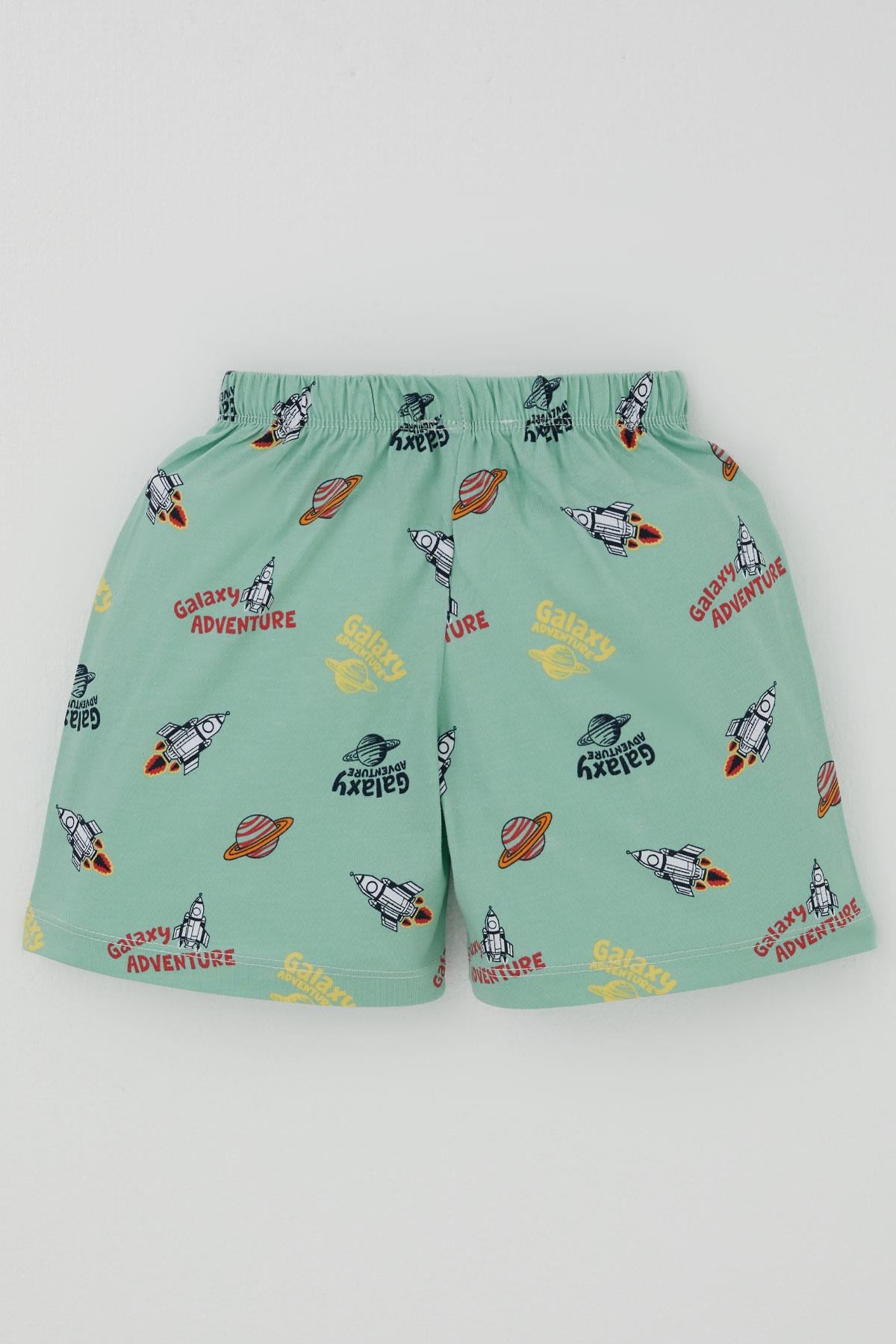 Breeze Erkek Bebek Şortlu Pijama Takımı Galaksi Macerası Temalı Su Yeşili (9 Ay-3 Yaş)