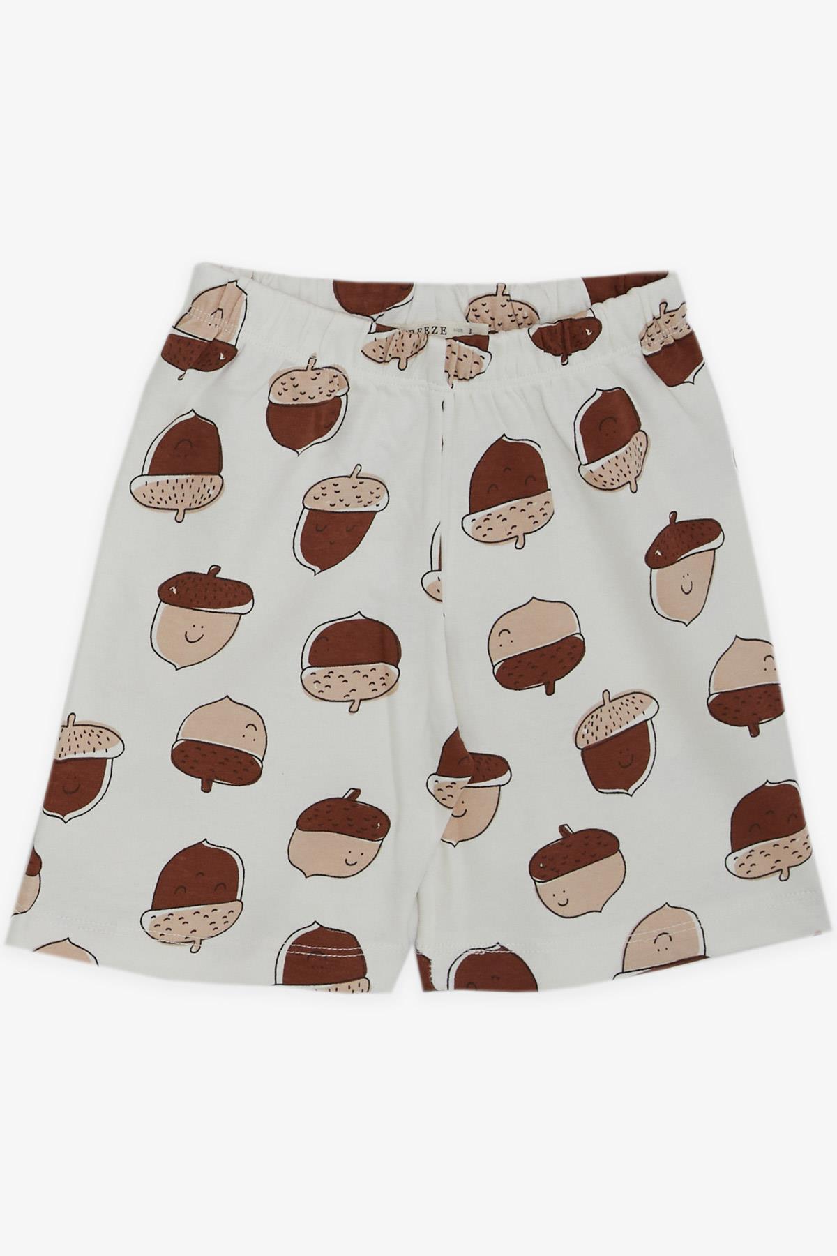 Breeze Erkek Bebek Şortlu Pijama Takımı Gülenyüz Meşe Palamutu Desenli Ekru (9 Ay-3 Yaş)