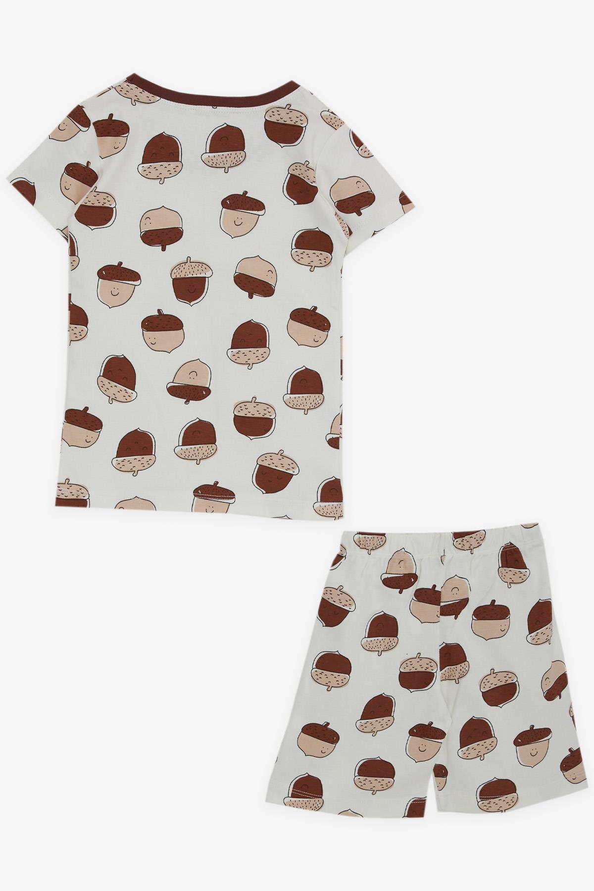 Breeze Erkek Bebek Şortlu Pijama Takımı Gülenyüz Meşe Palamutu Desenli Ekru (9 Ay-3 Yaş)