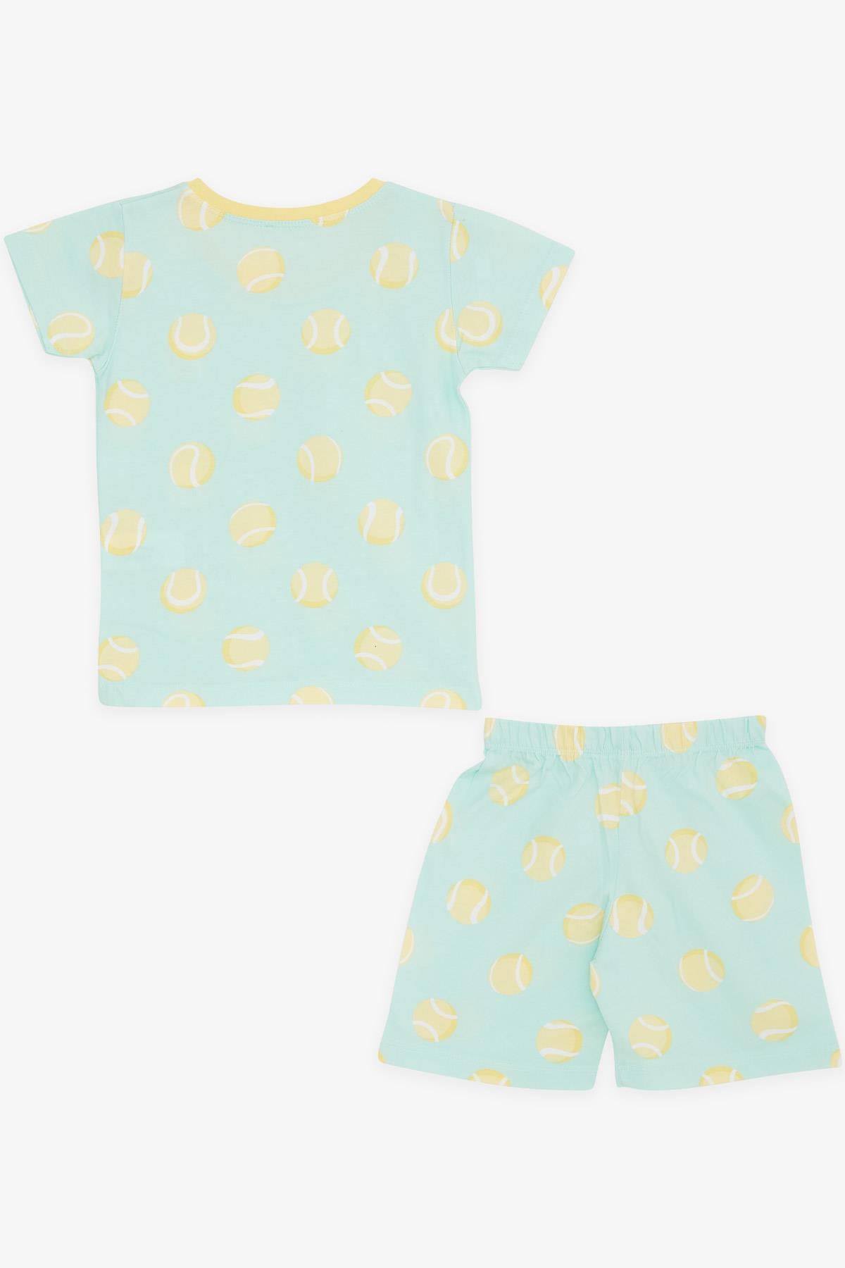 Breeze Erkek Bebek Şortlu Pijama Takımı Tenis Topu Desenli Su Yeşili (9 Ay-3 Yaş)