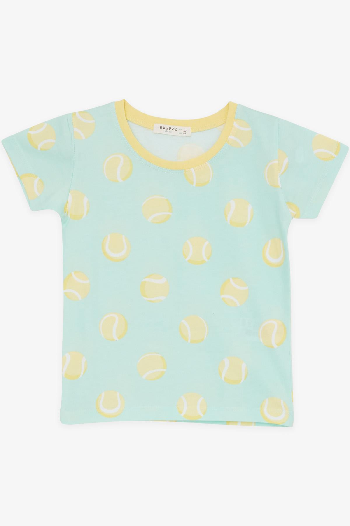 Breeze Erkek Bebek Şortlu Pijama Takımı Tenis Topu Desenli Su Yeşili (9 Ay-3 Yaş)