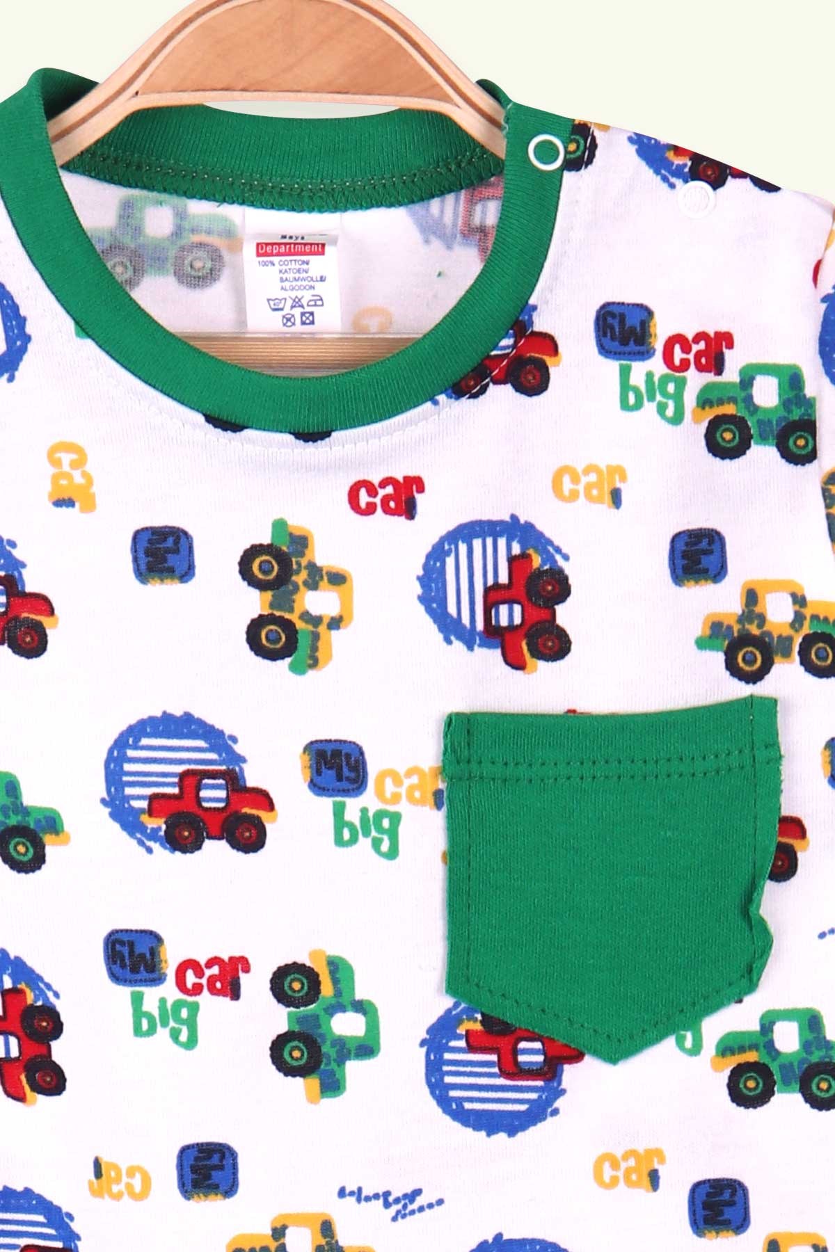 Breeze Erkek Bebek Şortlu Takım Araba Desenli Beyaz (0-3 Ay-9 Ay)
