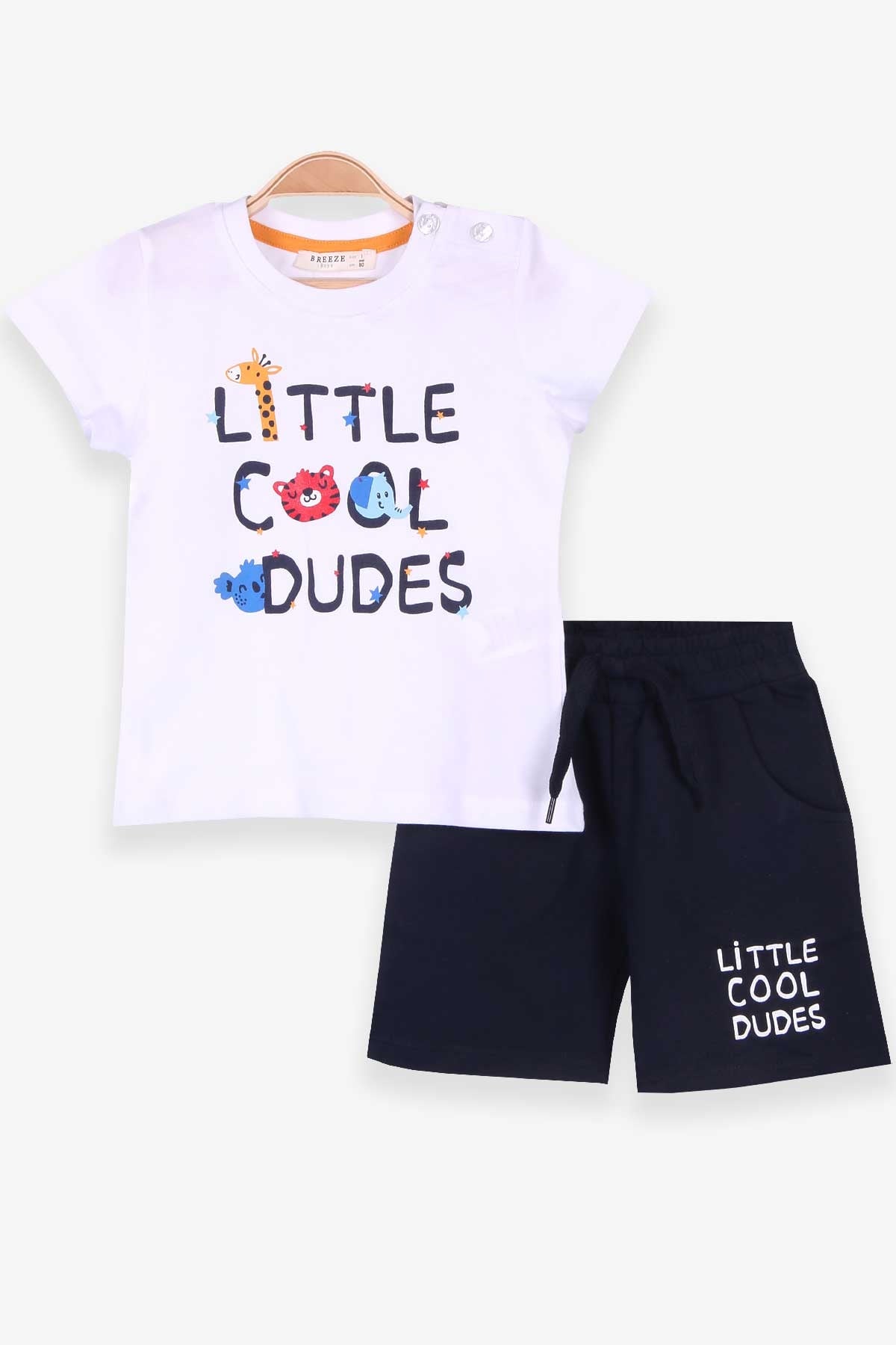 Breeze Erkek Bebek Şortlu Takım Baskılı Beyaz (6 Ay-2 Yaş)