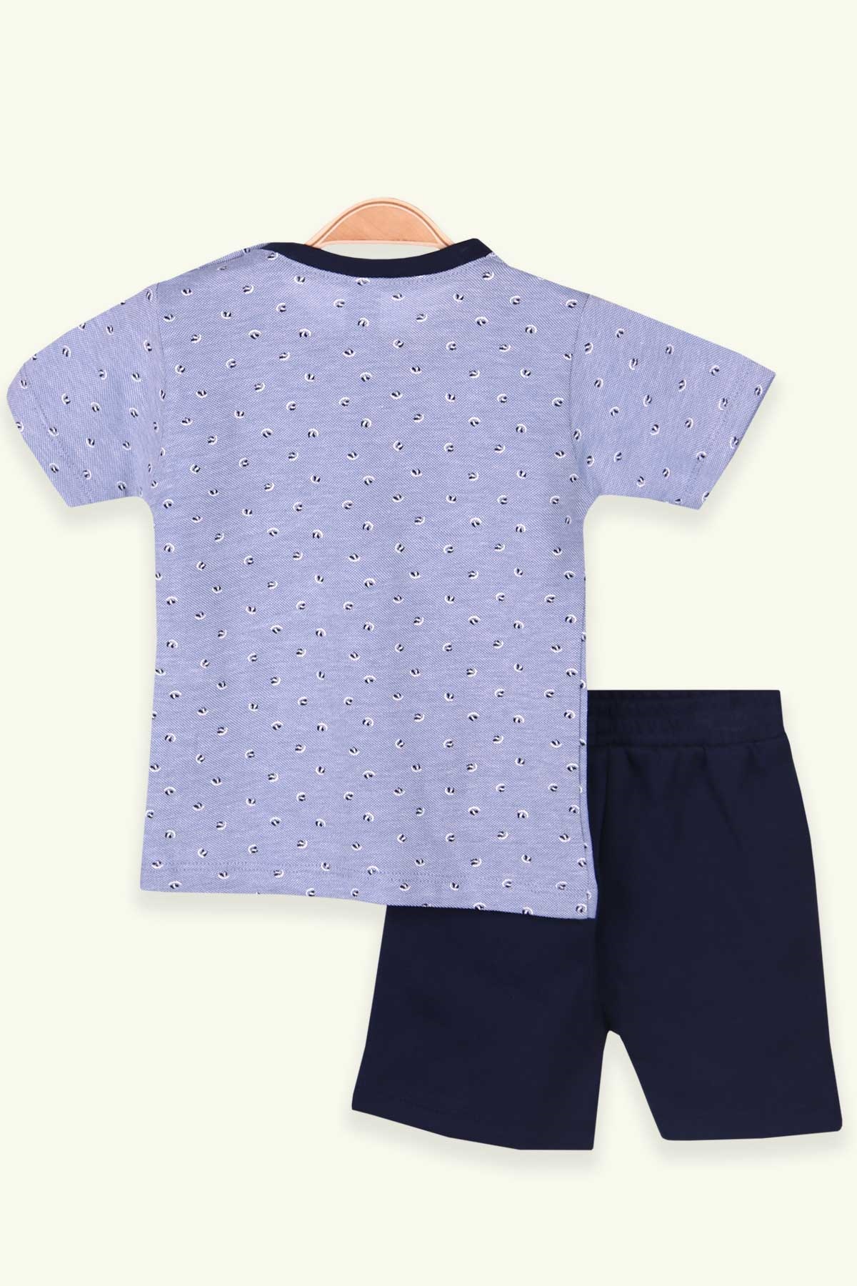 Breeze Erkek Bebek Şortlu Takım Desenli Cepli Mavi (0-3 Ay-9 Ay)