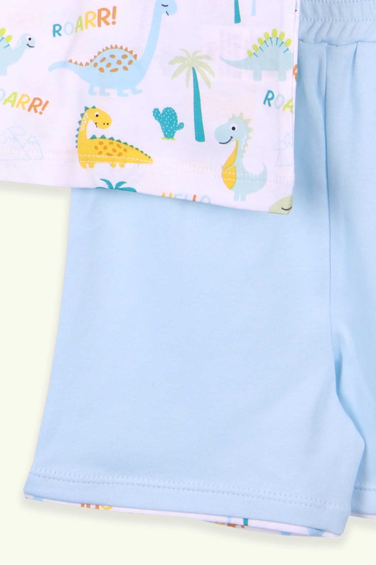 Breeze Erkek Bebek Şortlu Takım Dinozorlu Cepli Beyaz (0-3 Ay-9 Ay)