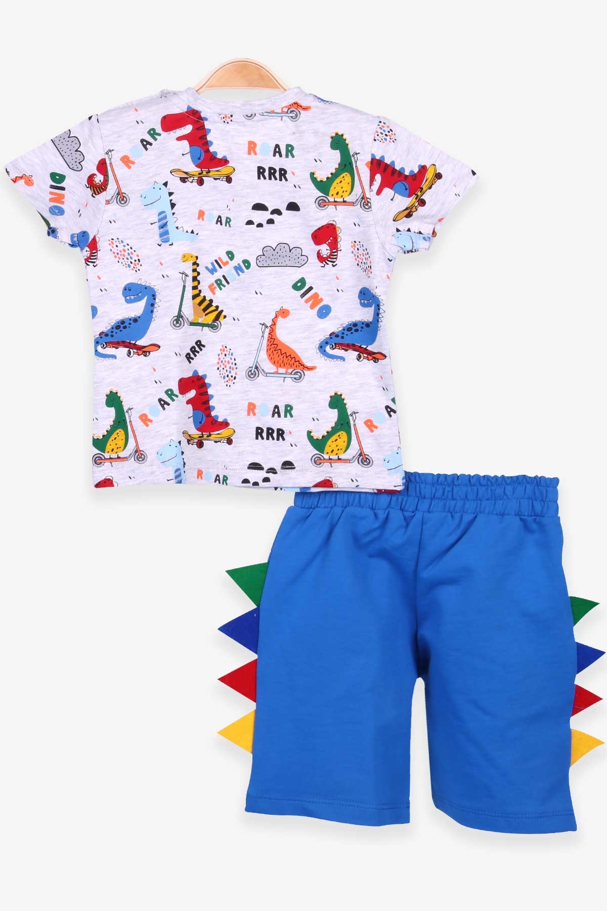 Breeze Erkek Bebek Şortlu Takım Dinozor Baskılı Gri Melanj (1.5-5 Yaş)