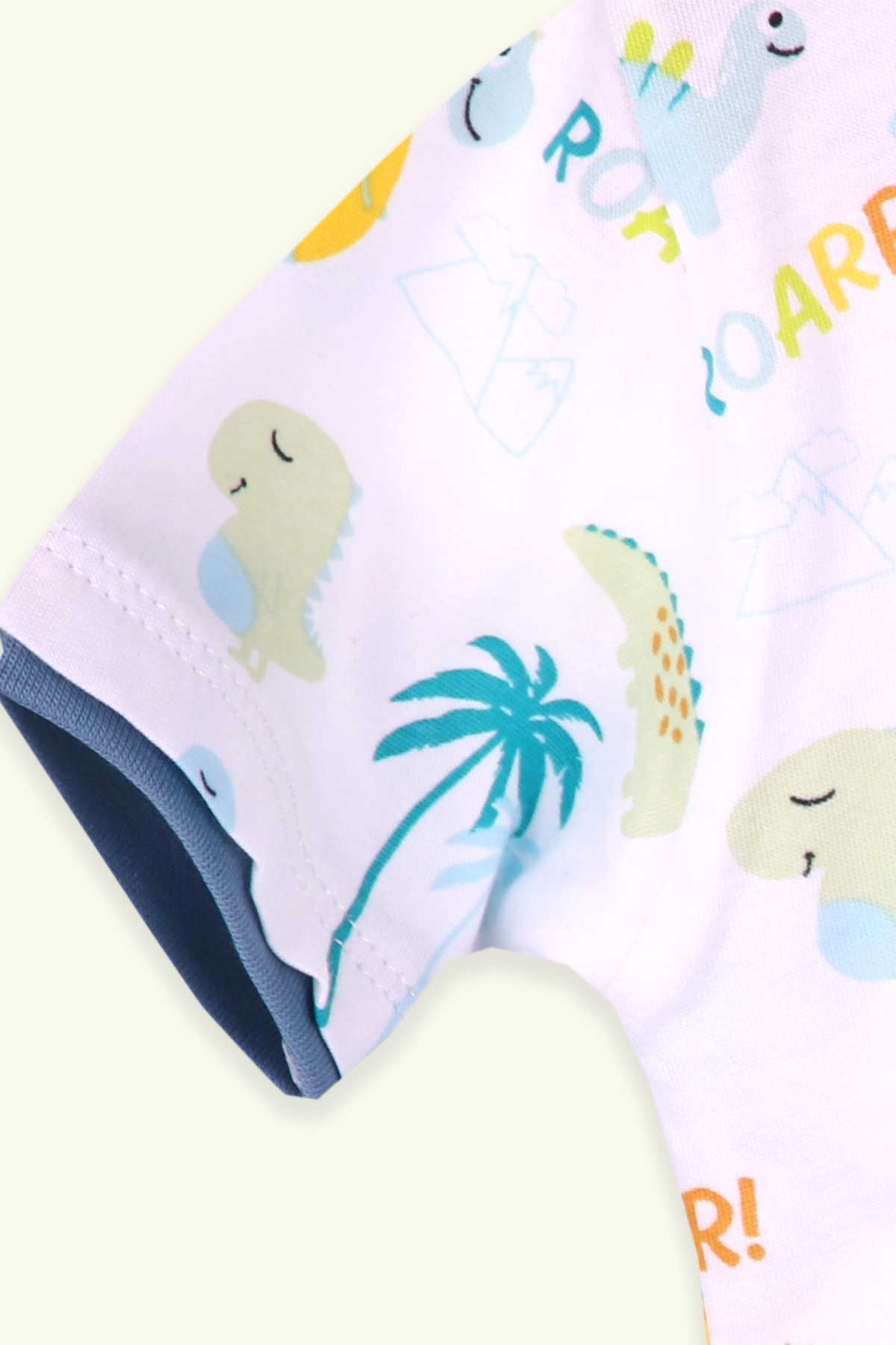 Breeze Erkek Bebek Şortlu Takım Dinozorlu Cepli Beyaz (0-3 Ay-9 Ay)
