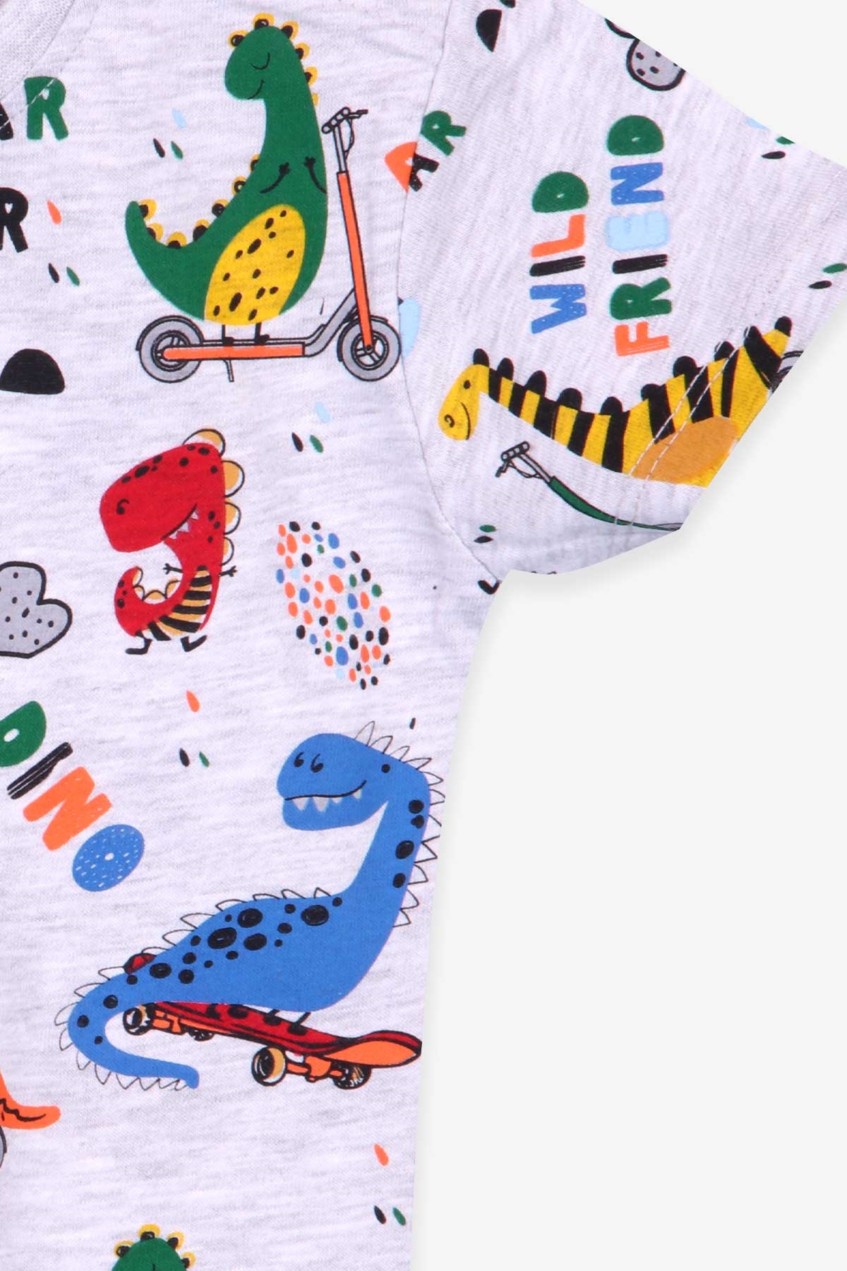 Breeze Erkek Bebek Şortlu Takım Dinozor Baskılı Gri Melanj (1.5-5 Yaş)