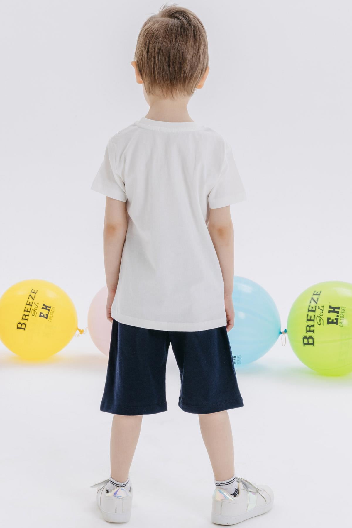 Breeze Erkek Bebek Şortlu Takım Fil Baskılı Ekru (1.5 Yaş)