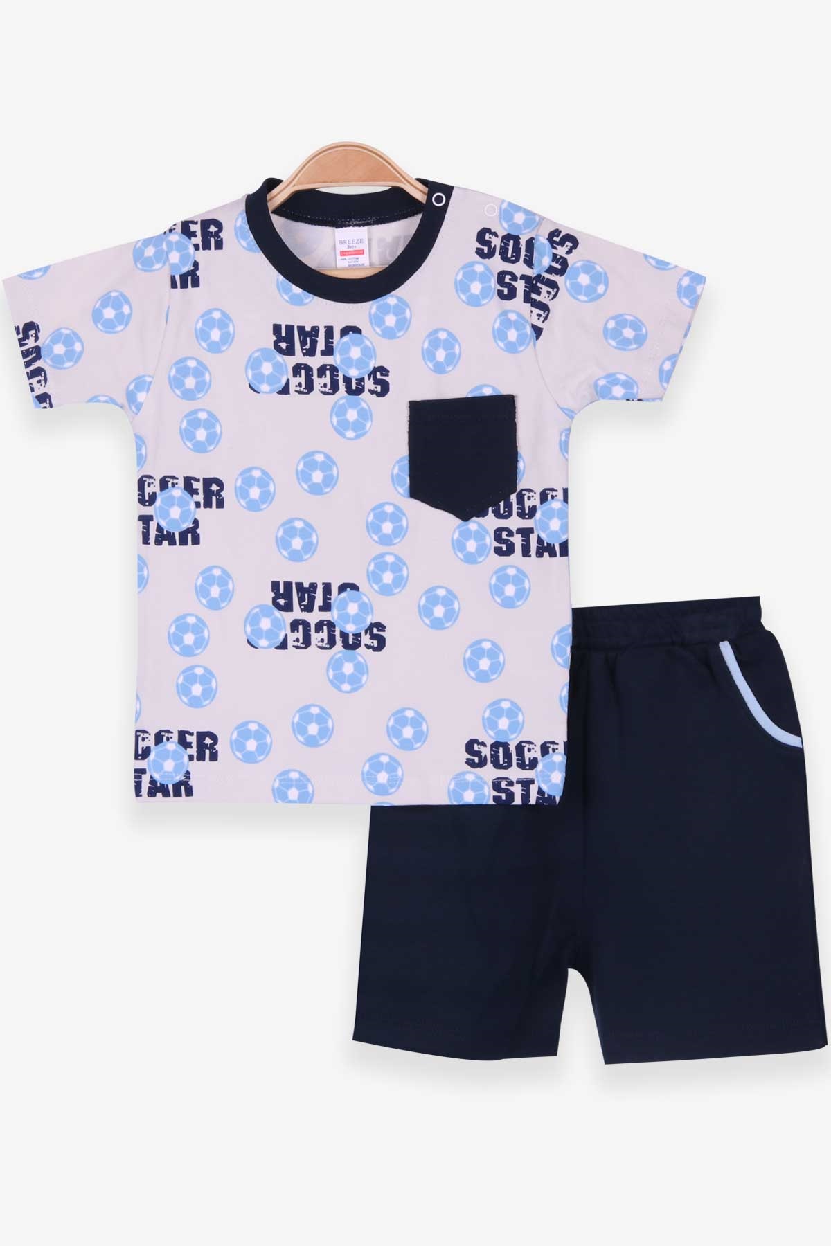Breeze Erkek Bebek Şortlu Takım Futbol Temalı Cepli Krem (0-3 Ay-9 Ay)