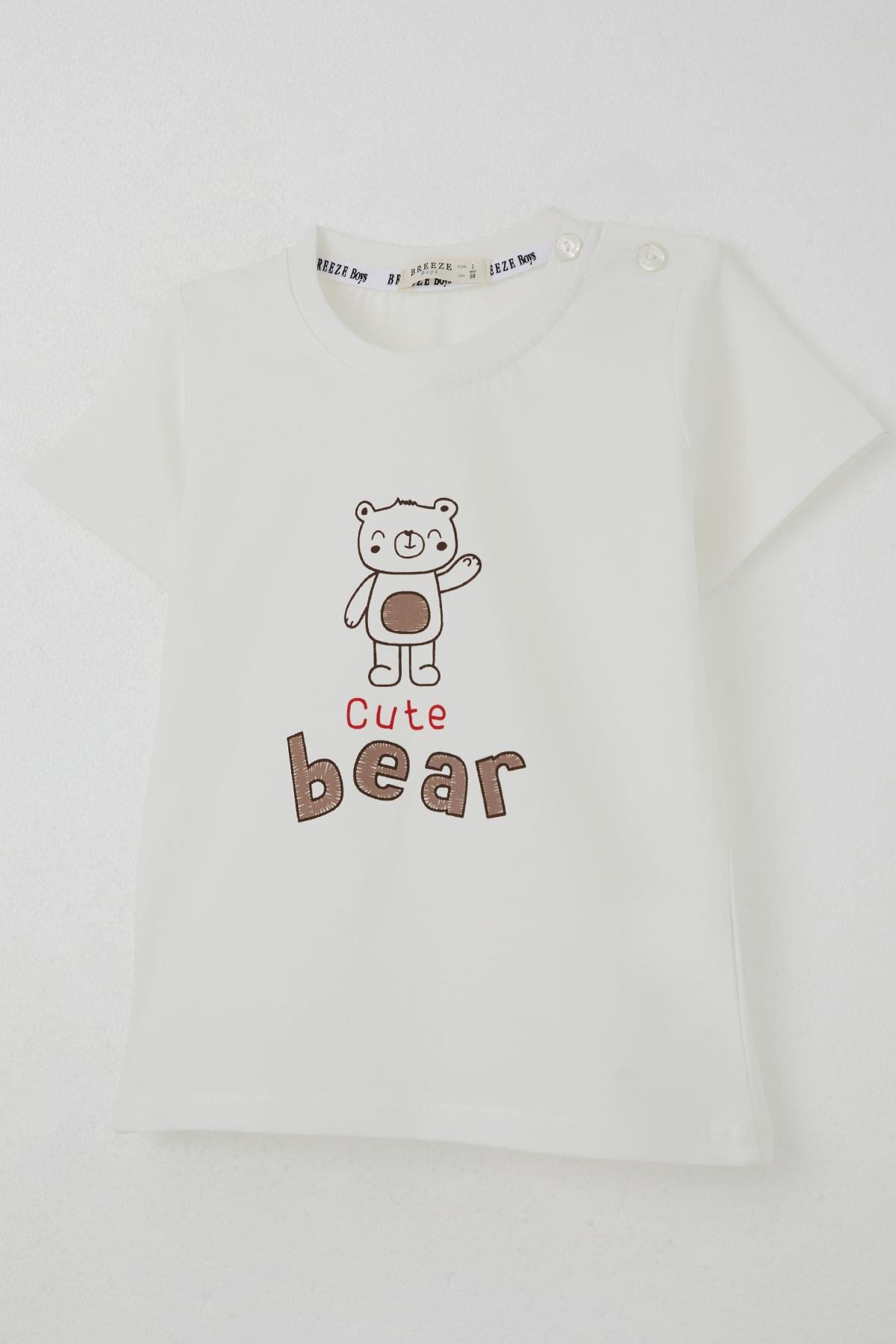 Breeze Erkek Bebek Şortlu Takım Havalı Ayıcık Baskılı Ekru (9 Ay-3 Yaş)