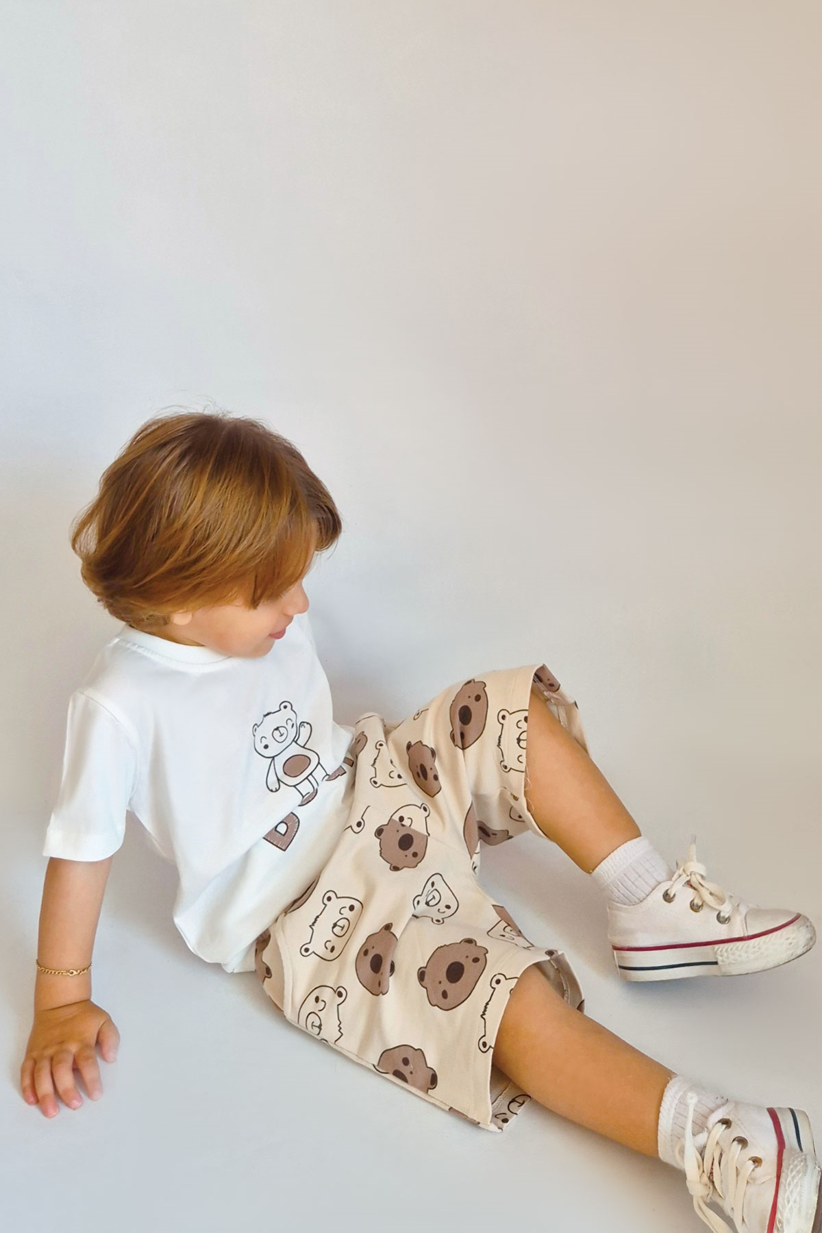 Breeze Erkek Bebek Şortlu Takım Havalı Ayıcık Baskılı Ekru (9 Ay-3 Yaş)