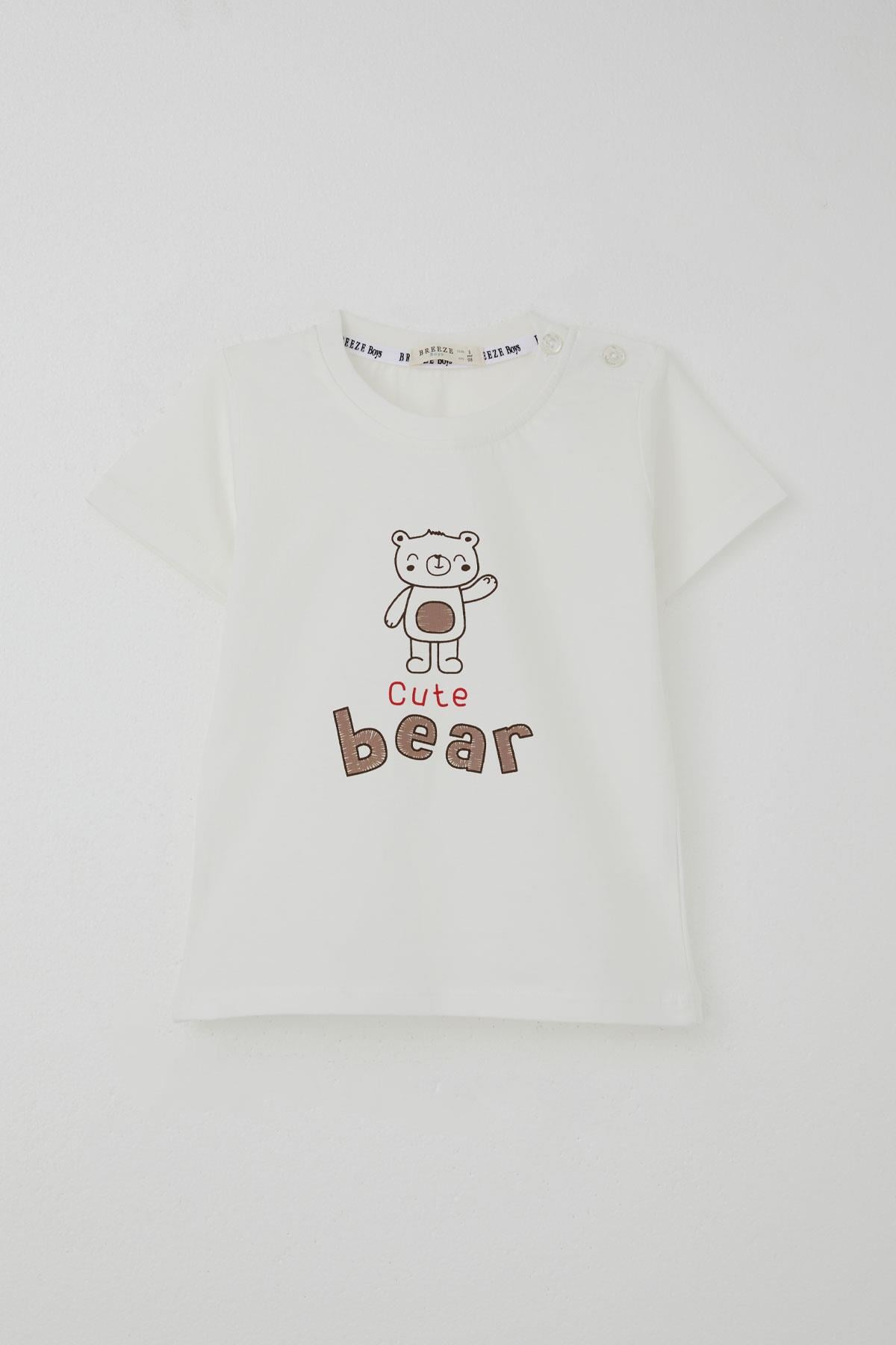 Breeze Erkek Bebek Şortlu Takım Havalı Ayıcık Baskılı Ekru (9 Ay-3 Yaş)