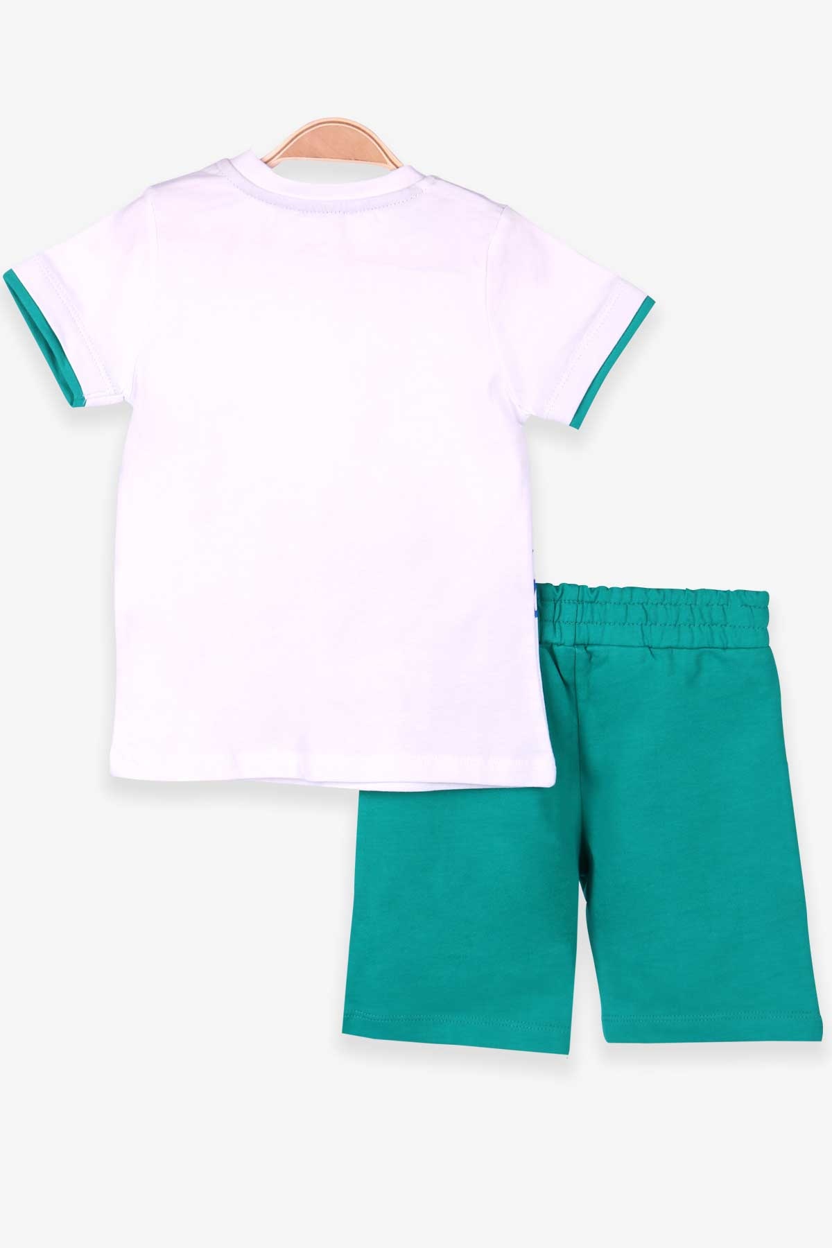 Breeze Erkek Bebek Şortlu Takım Kaykaycı Dinozor Baskılı Beyaz (9 Ay-3 Yaş)