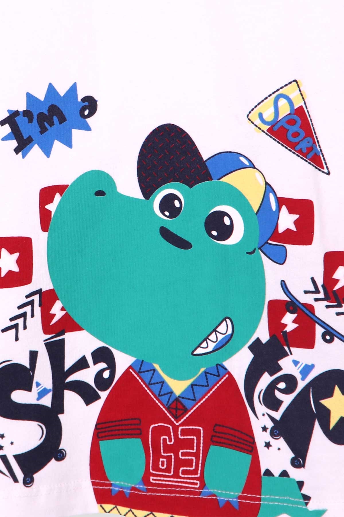 Breeze Erkek Bebek Şortlu Takım Kaykaycı Dinozor Baskılı Ekru (9 Ay-3 Yaş)