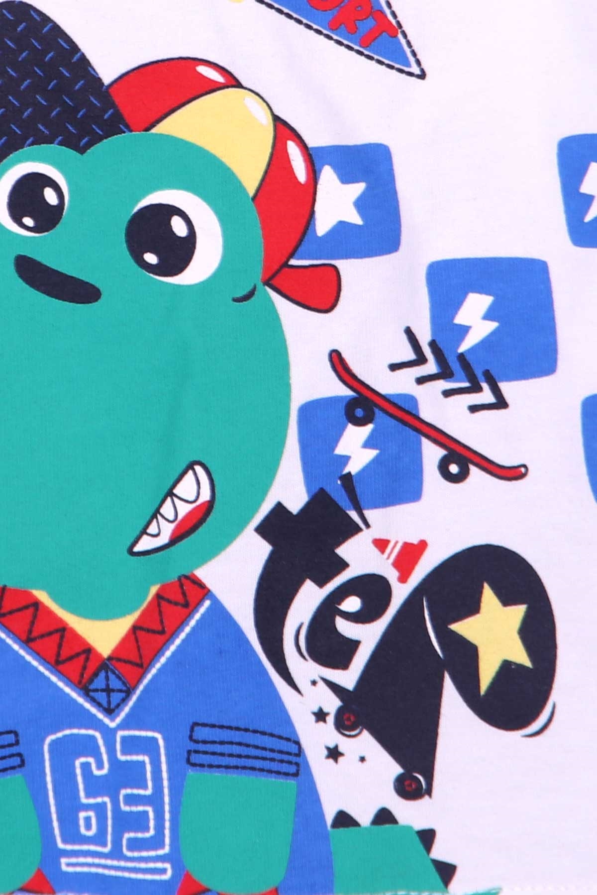 Breeze Erkek Bebek Şortlu Takım Kaykaycı Dinozor Baskılı Beyaz (9 Ay-3 Yaş)