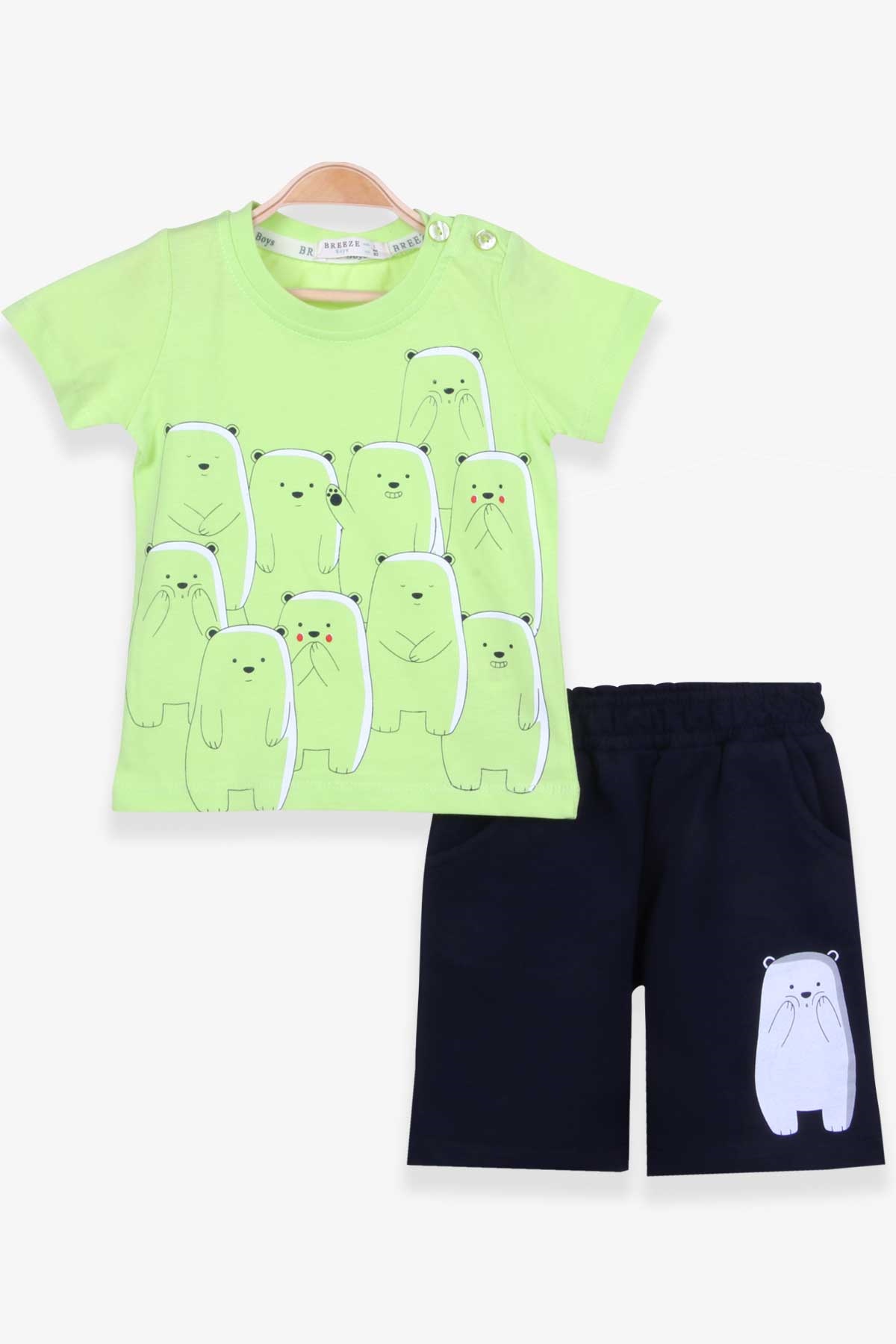 Breeze Erkek Bebek Şortlu Takım Kutup Ayıcık Baskılı Fıstık Yeşili (9 Ay-3 Yaş)