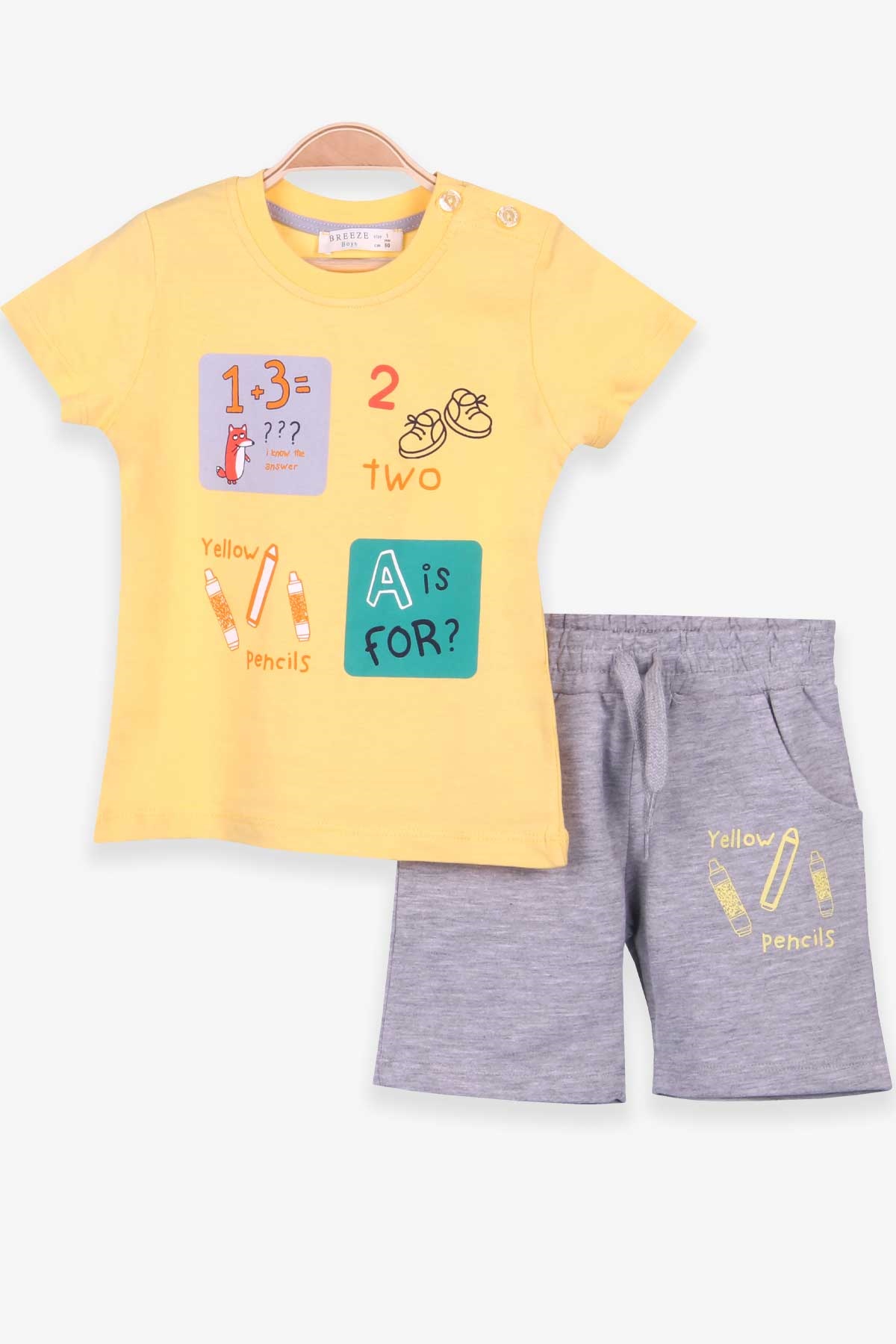 Breeze Erkek Bebek Şortlu Takım Okul Temalı Sarı (9 Ay-3 Yaş)