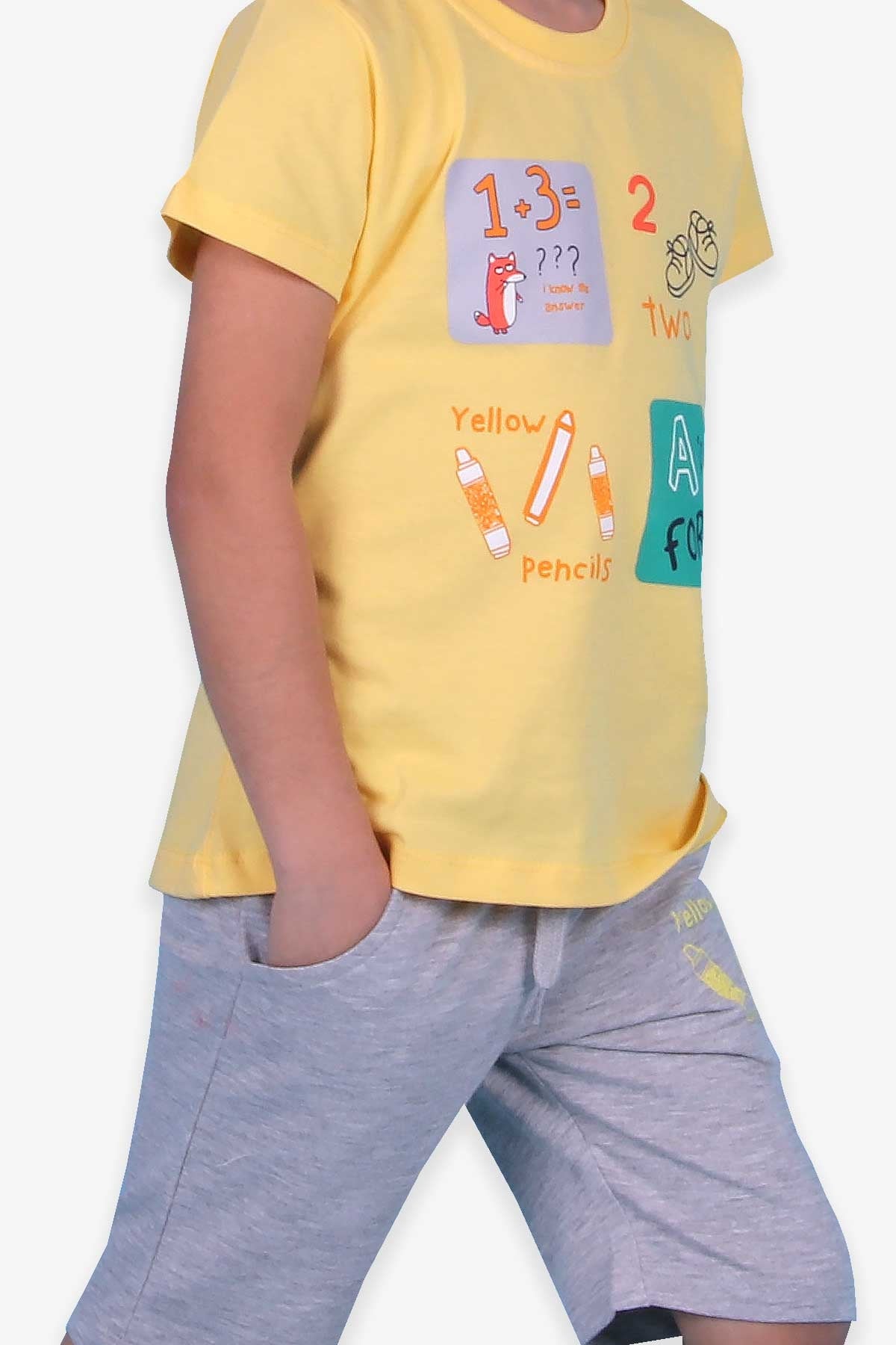 Breeze Erkek Bebek Şortlu Takım Okul Temalı Sarı (9 Ay-3 Yaş)