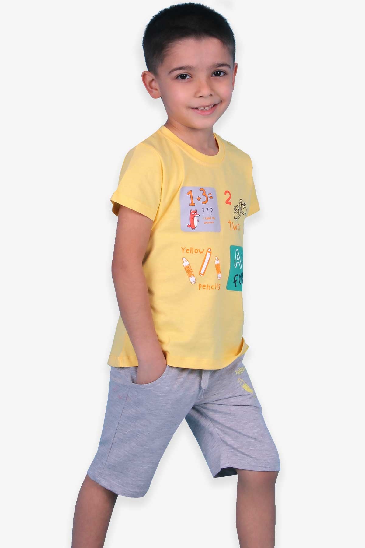 Breeze Erkek Bebek Şortlu Takım Okul Temalı Sarı (9 Ay-3 Yaş)