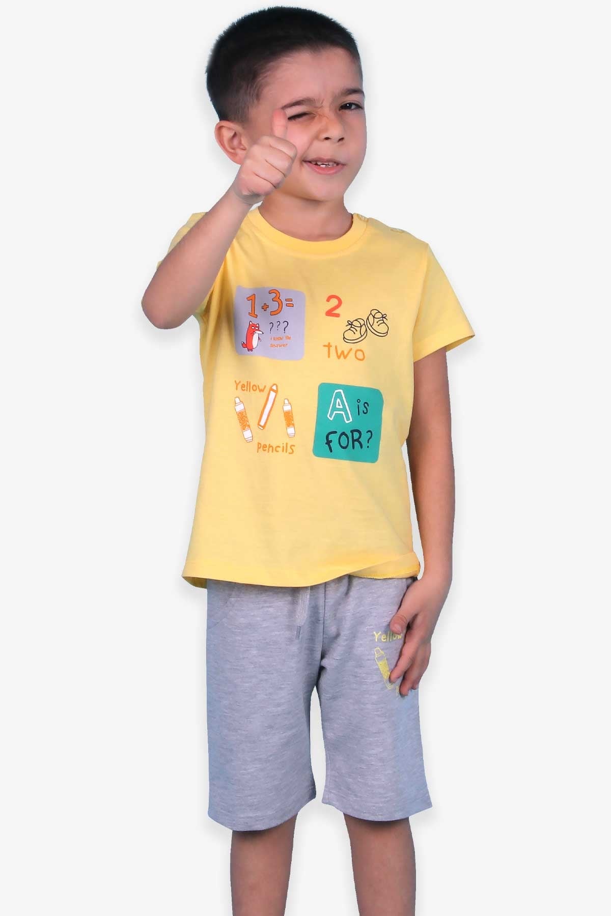 Breeze Erkek Bebek Şortlu Takım Okul Temalı Sarı (9 Ay-3 Yaş)