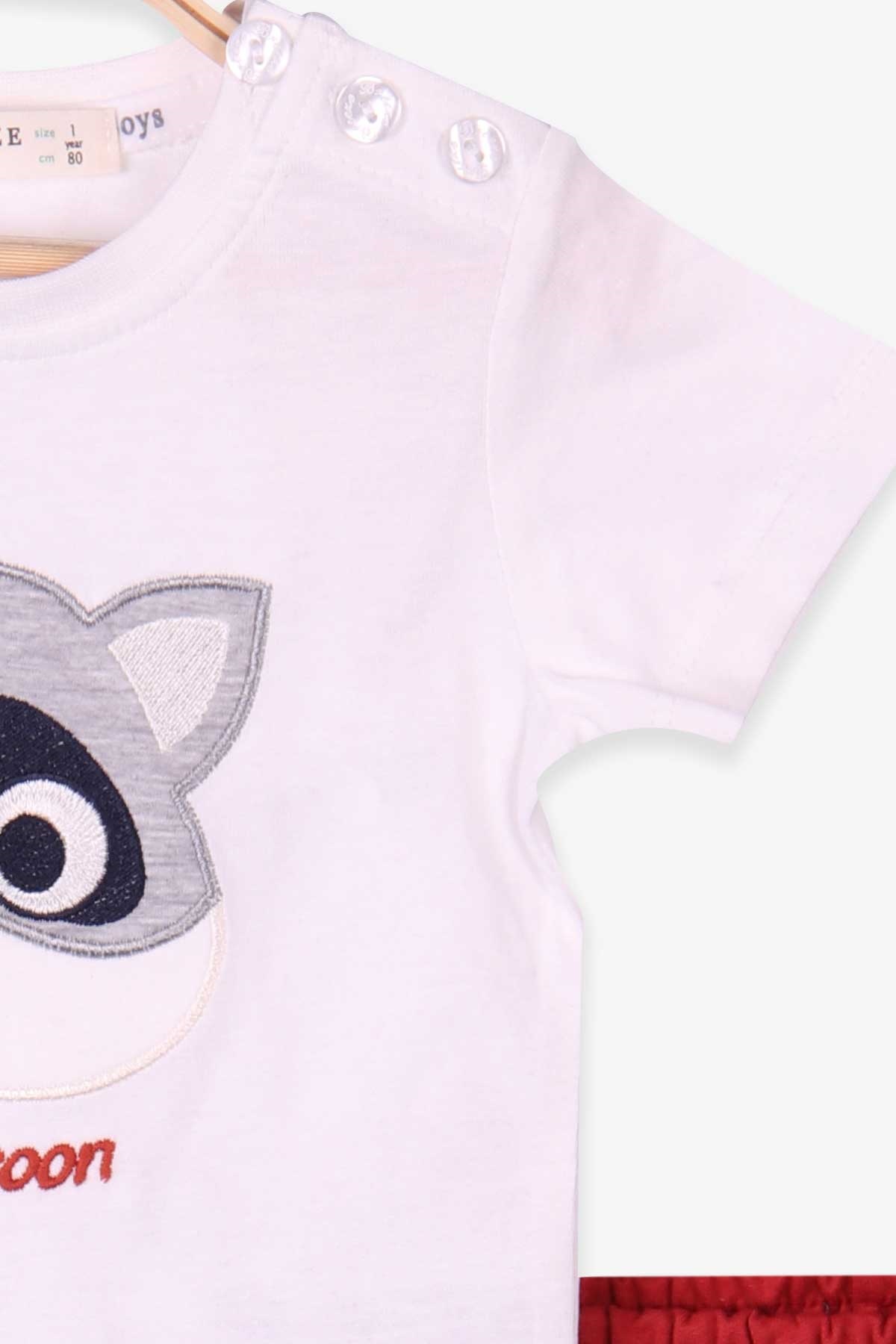 Breeze Erkek Bebek Şortlu Takım Rakun Nakışlı Beyaz (9 Ay-3 Yaş)