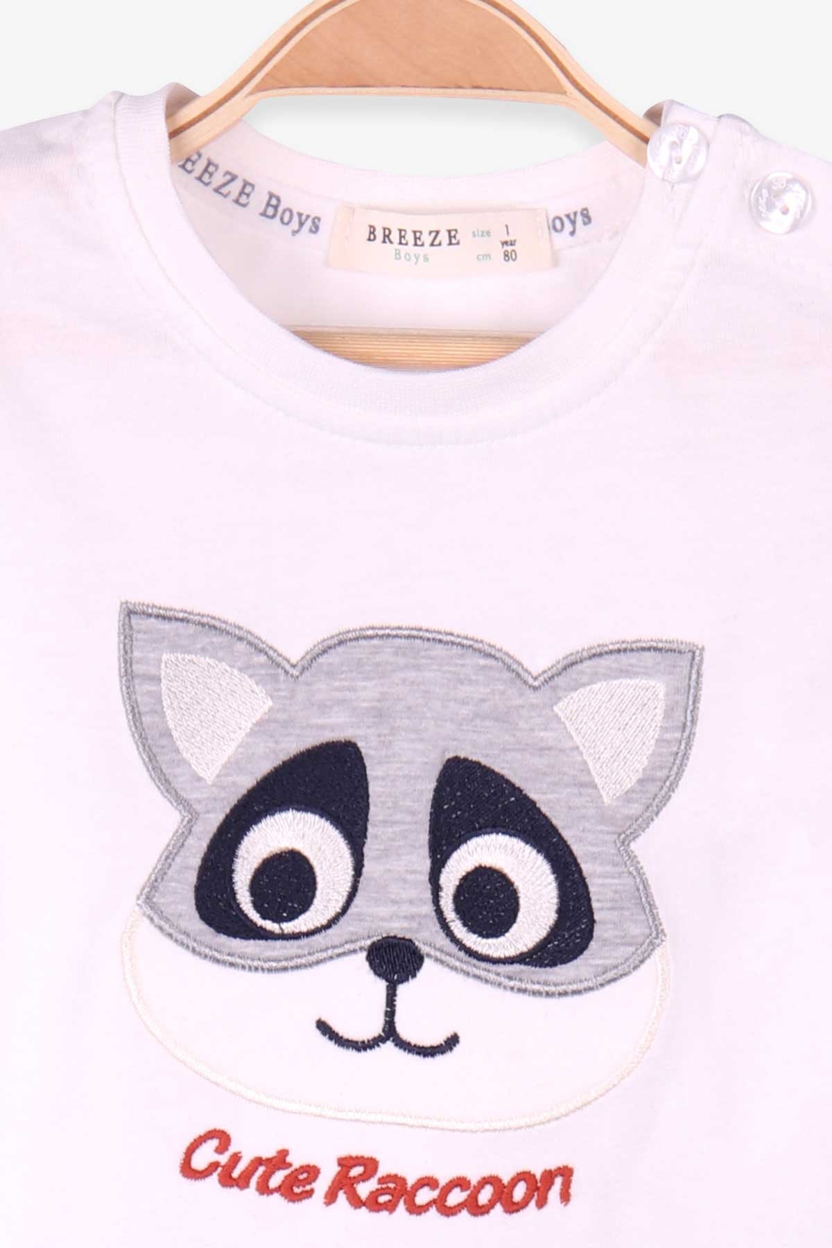 Breeze Erkek Bebek Şortlu Takım Rakun Nakışlı Beyaz (9 Ay-3 Yaş)