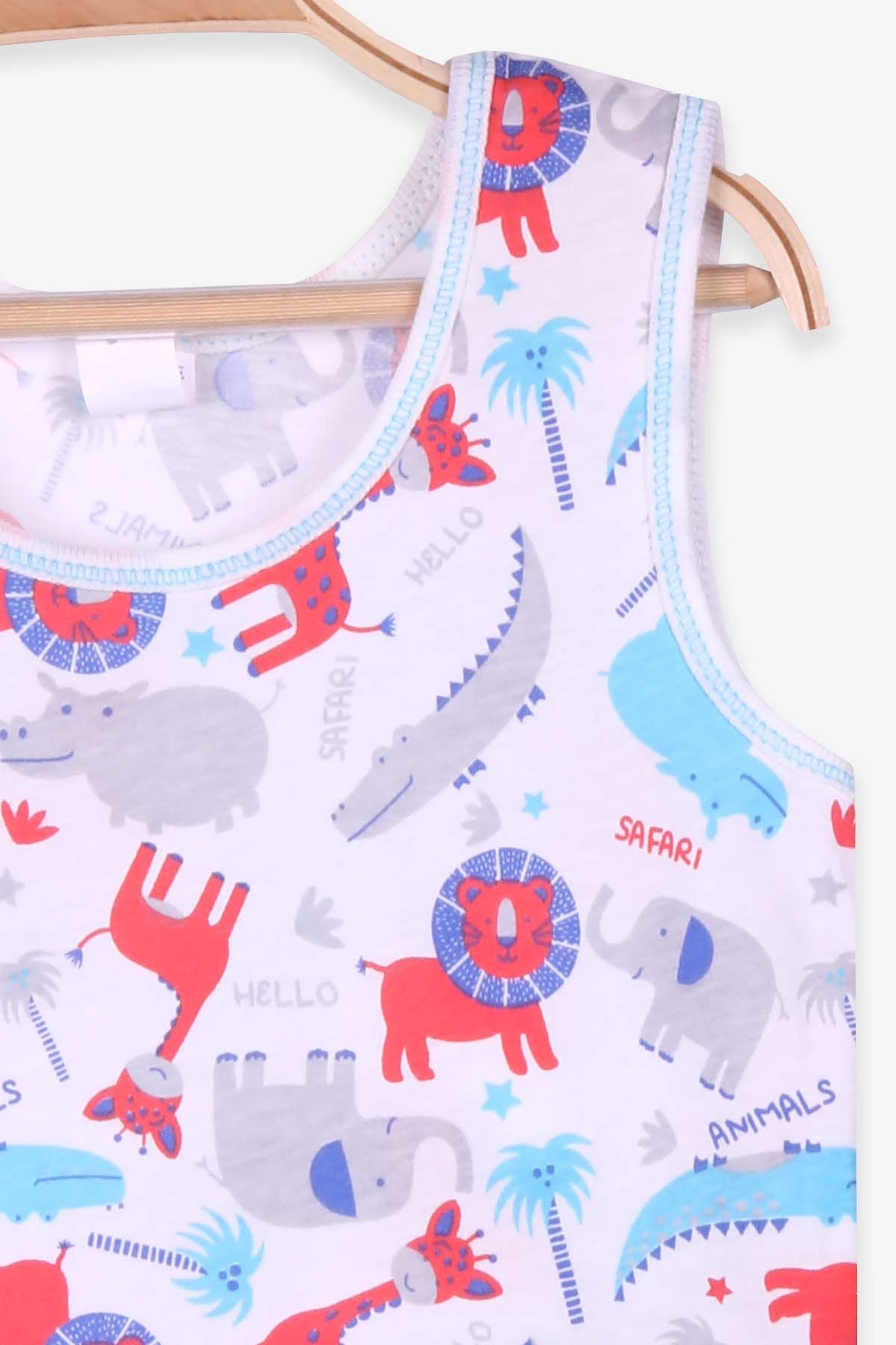 Breeze Erkek Bebek Şortlu Takım Safari Desenli Beyaz (0-3 Ay-9 Ay)