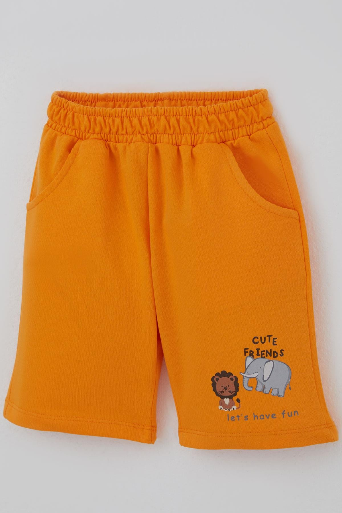 Breeze Erkek Bebek Şortlu Takım Sevimli Hayvancık Arkadaşlar Saks Mavisi (9 Ay-3 Yaş)