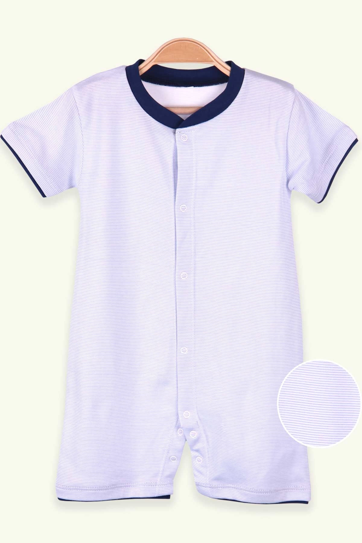 Breeze Erkek Bebek Şortlu Tulum Çizgili Bebe Mavisi (0-3 Ay-9 Ay)