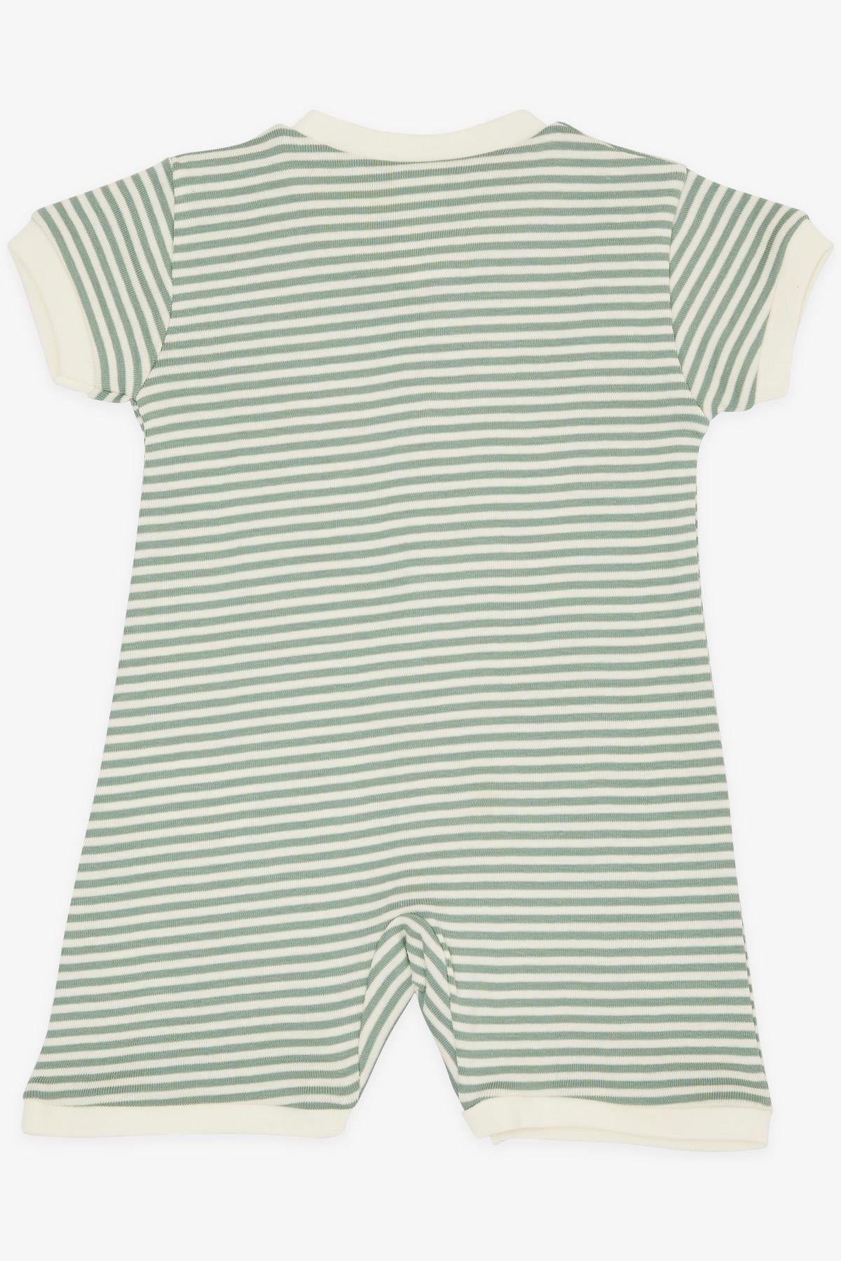 Breeze Erkek Bebek Şortlu Tulum Çizgili Araba Yazı Nakış Baskılı Mint Yeşili (0-3 Ay-6 Ay)
