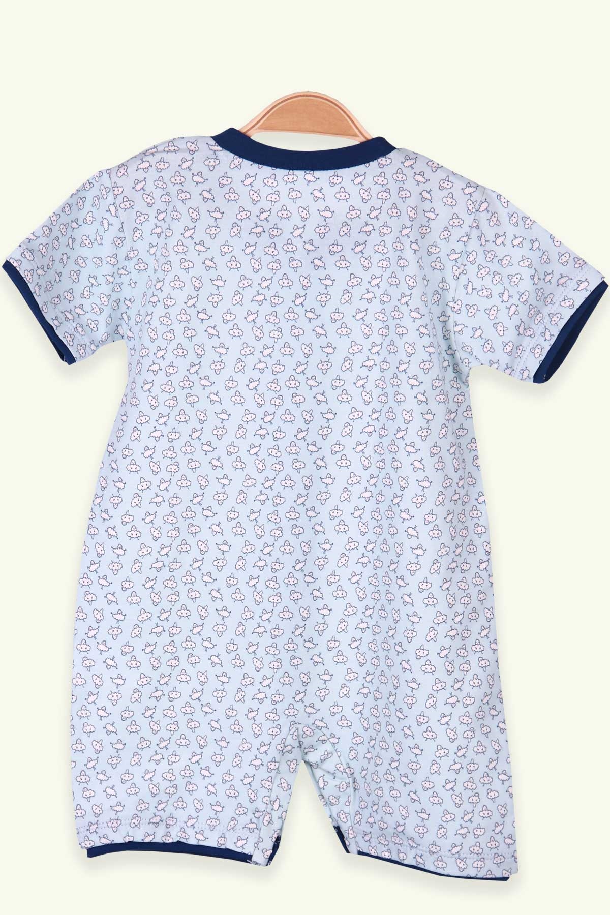 Breeze Erkek Bebek Şortlu Tulum Desenli Bebe Mavisi (0-3 Ay-9 Ay)