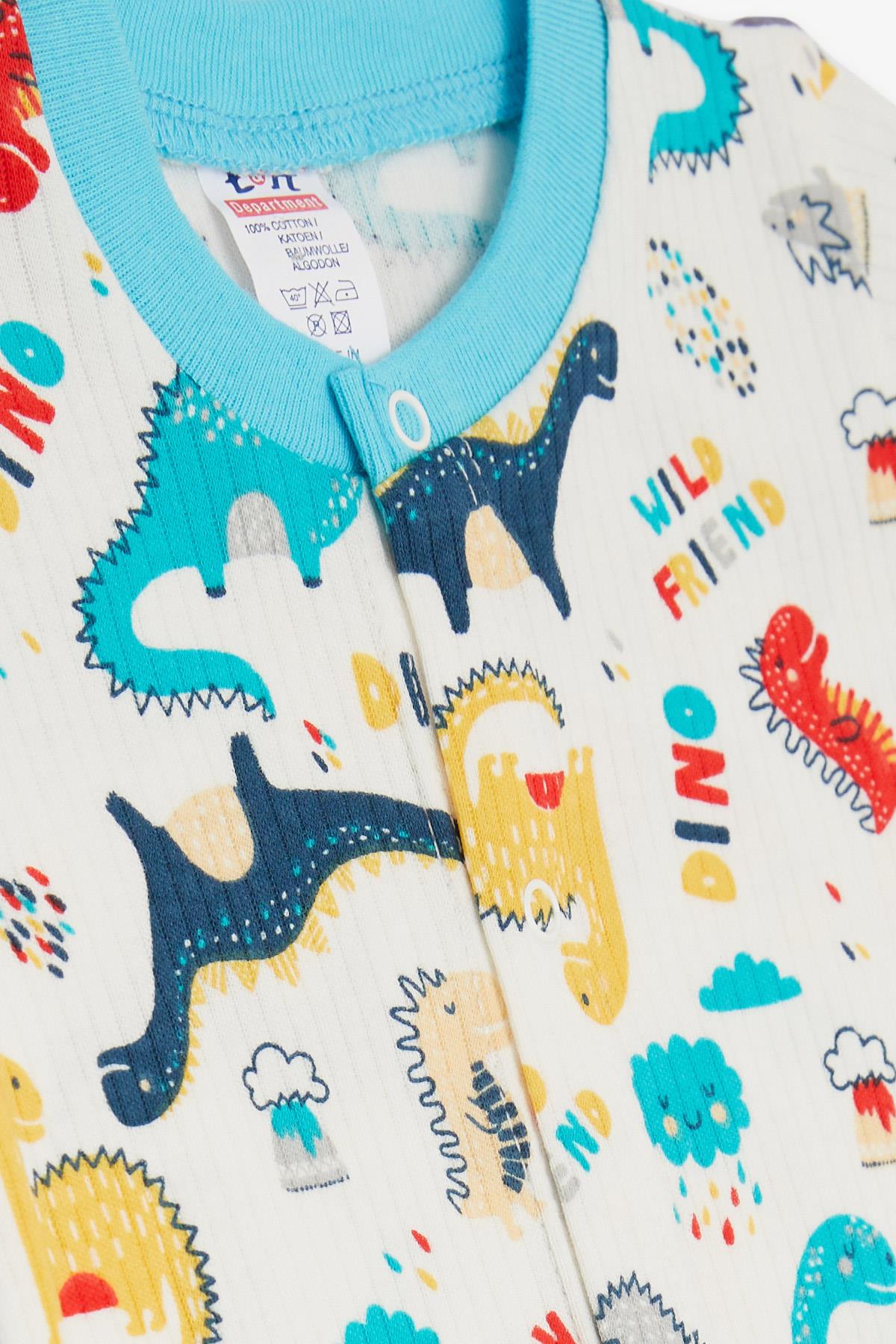 Breeze Erkek Bebek Şortlu Tulum Dinozor Desenli Beyaz (0-9 Ay)