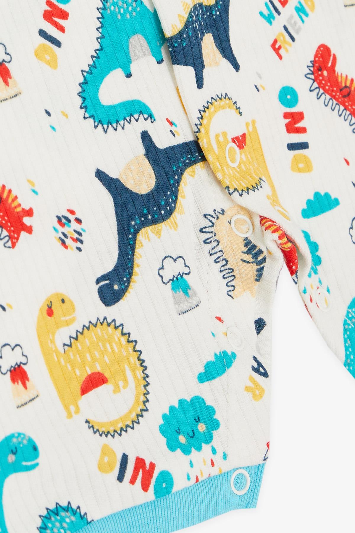 Breeze Erkek Bebek Şortlu Tulum Dinozor Desenli Beyaz (0-9 Ay)