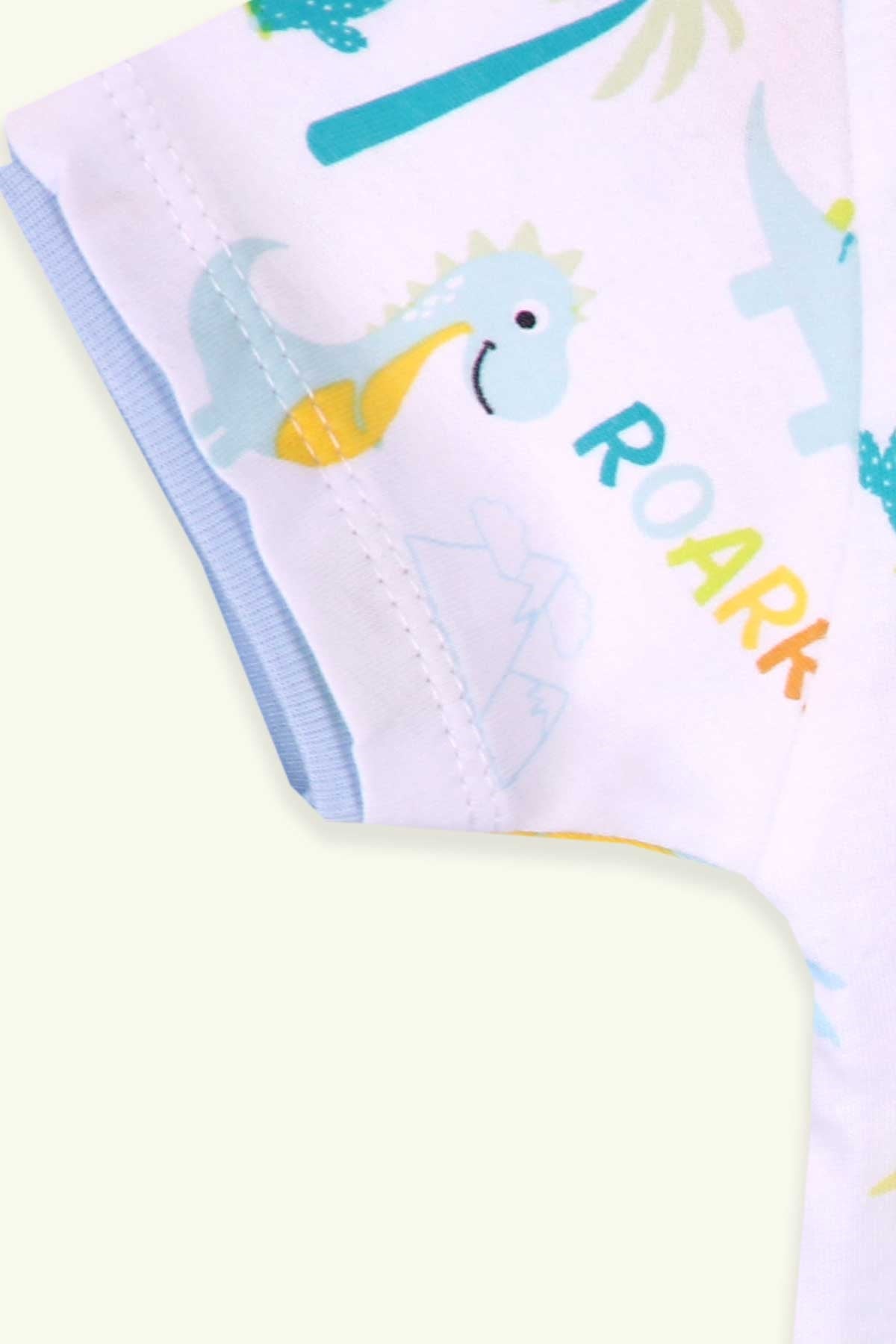 Breeze Erkek Bebek Şortlu Tulum Dinozorlu Beyaz (0-3 Ay-9 Ay)