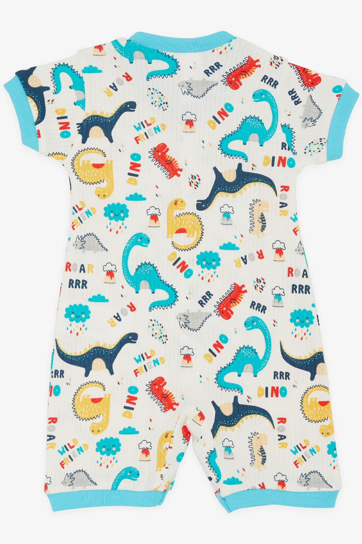 Breeze Erkek Bebek Şortlu Tulum Dinozor Desenli Beyaz (0-9 Ay)