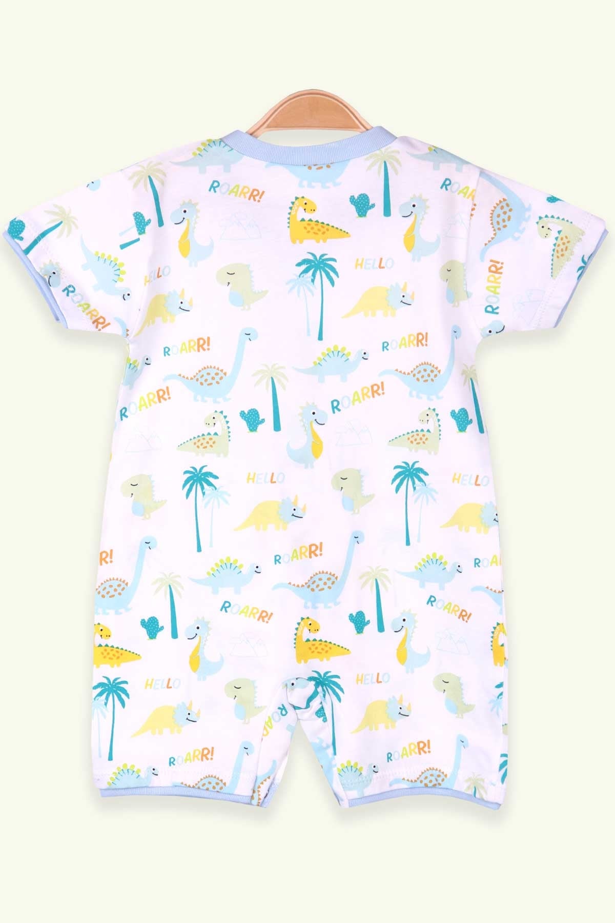 Breeze Erkek Bebek Şortlu Tulum Dinozorlu Beyaz (0-3 Ay-9 Ay)