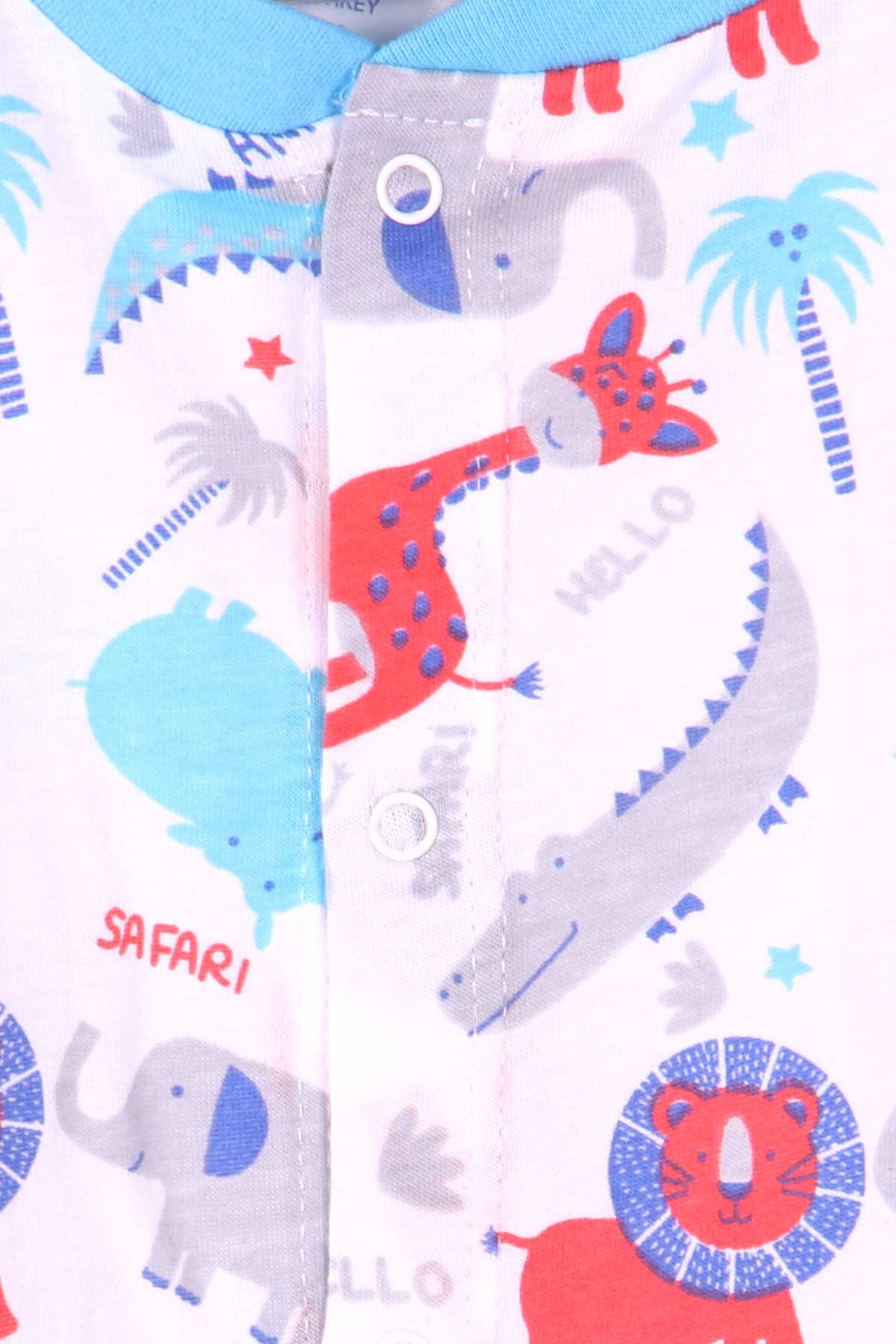 Breeze Erkek Bebek Şortlu Tulum Safari Temalı Beyaz (0-3 Ay-9 Ay)