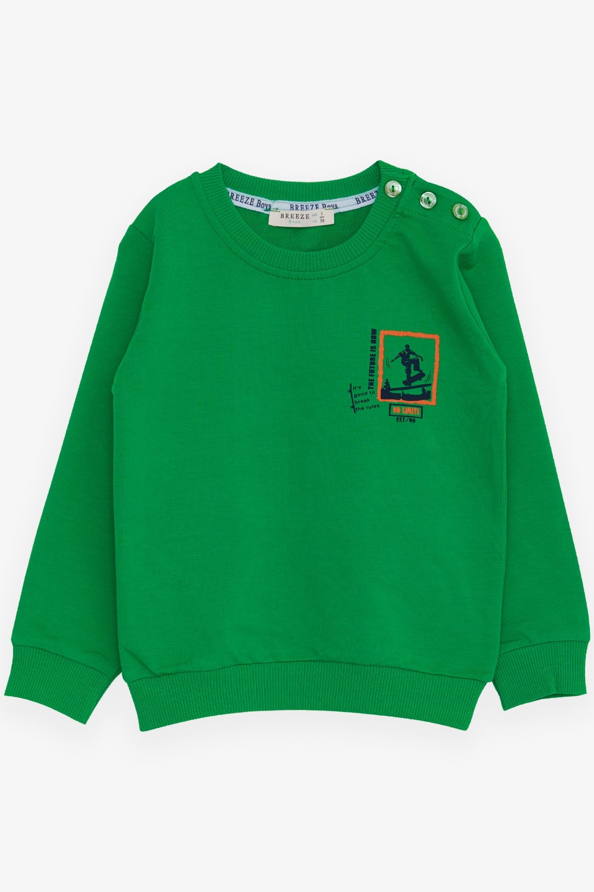Breeze Erkek Bebek Sweatshirt Kaykaycı Baskılı Yeşil (9 Ay-3 Yaş)