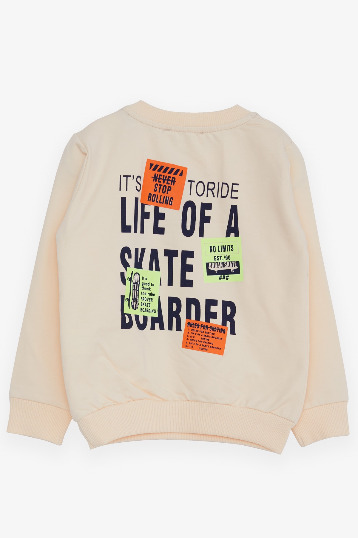 Breeze Erkek Bebek Sweatshirt Kaykaycı Baskılı Krem (9 Ay-3 Yaş)