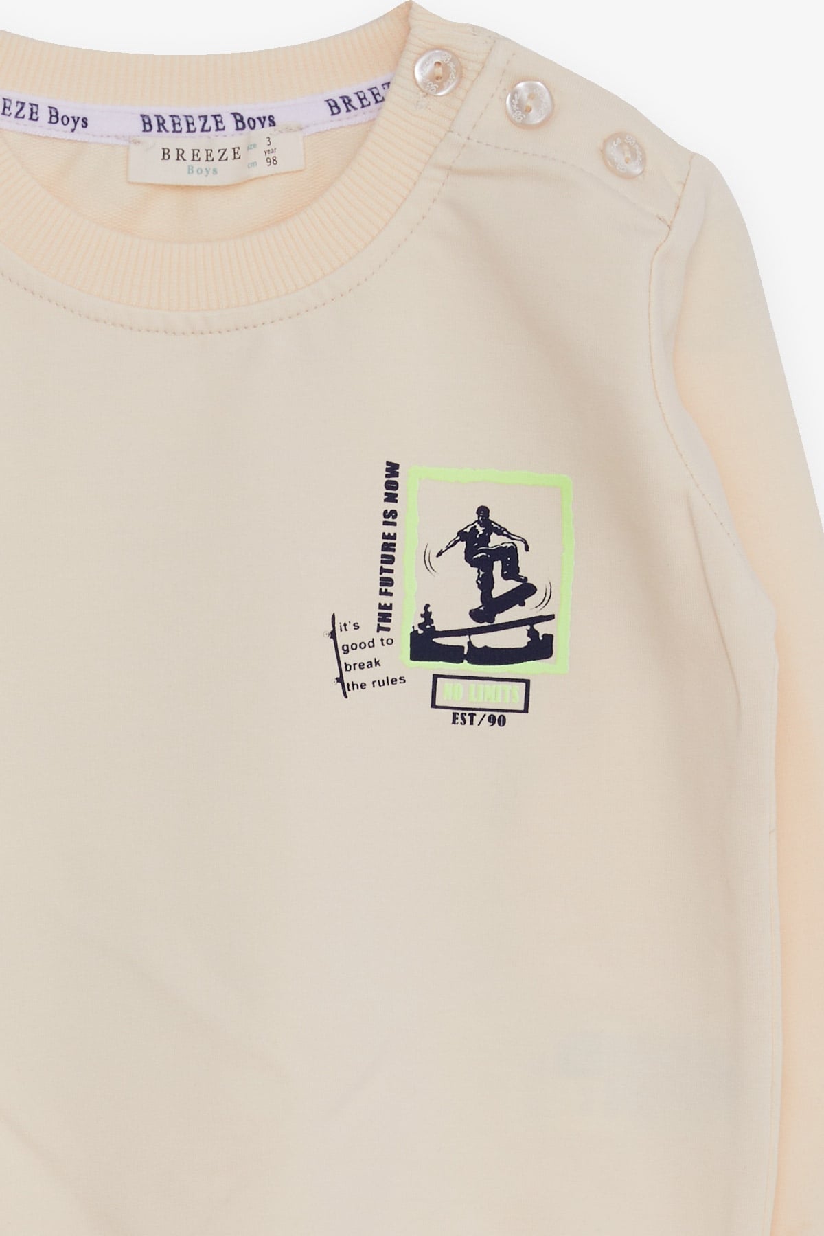 Breeze Erkek Bebek Sweatshirt Kaykaycı Baskılı Krem (9 Ay-3 Yaş)