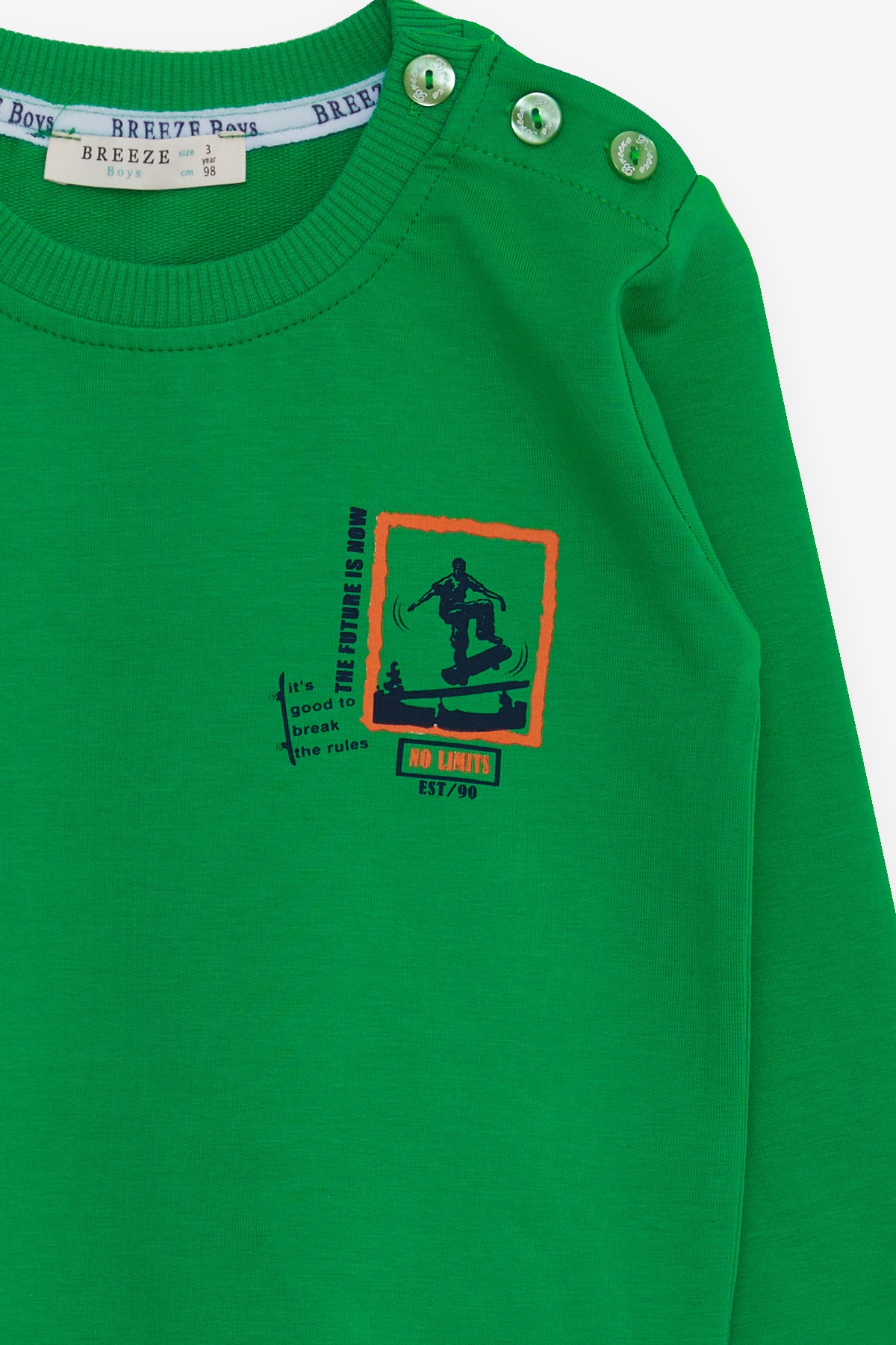 Breeze Erkek Bebek Sweatshirt Kaykaycı Baskılı Yeşil (9 Ay-3 Yaş)