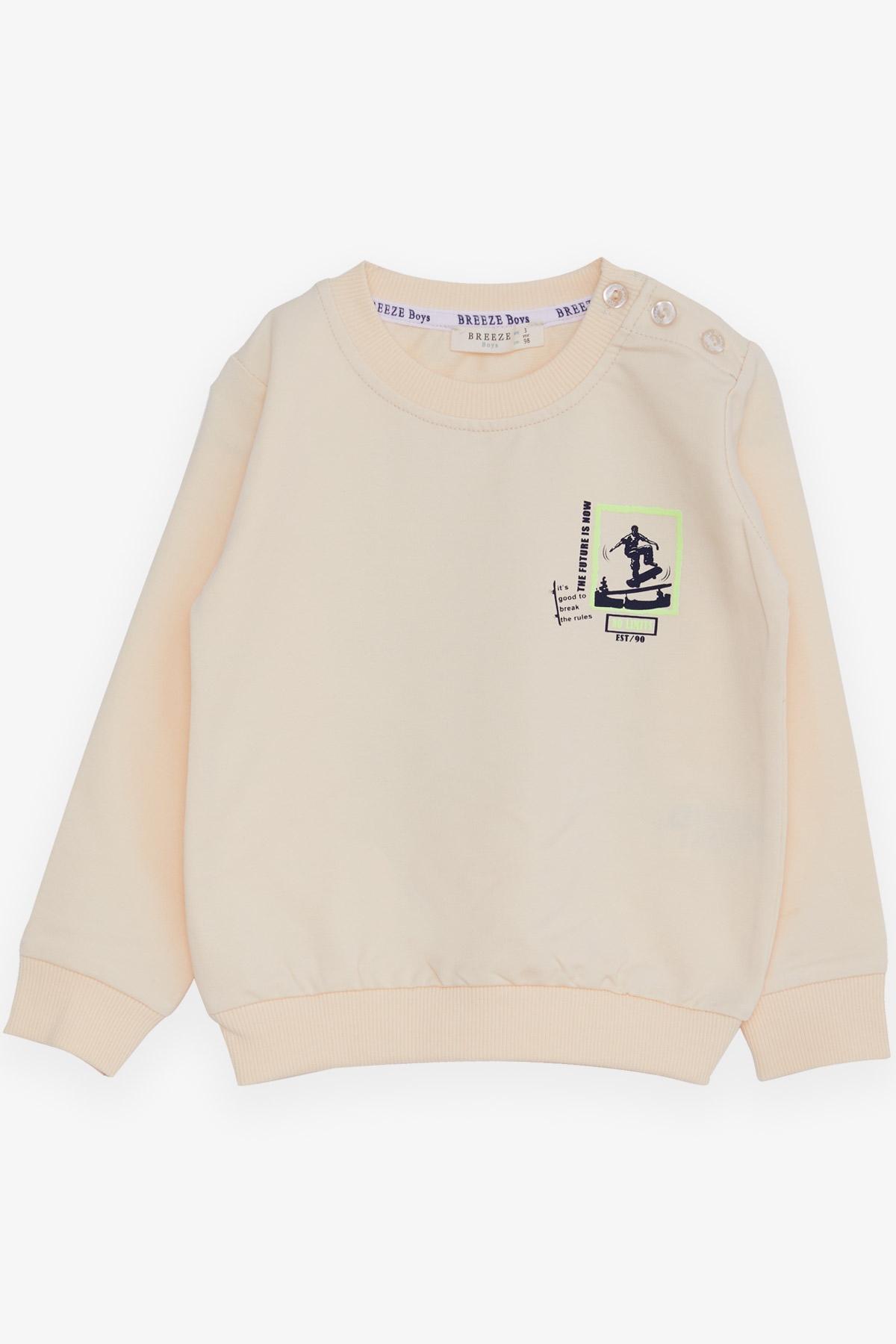 Breeze Erkek Bebek Sweatshirt Kaykaycı Baskılı Krem (9 Ay-3 Yaş)