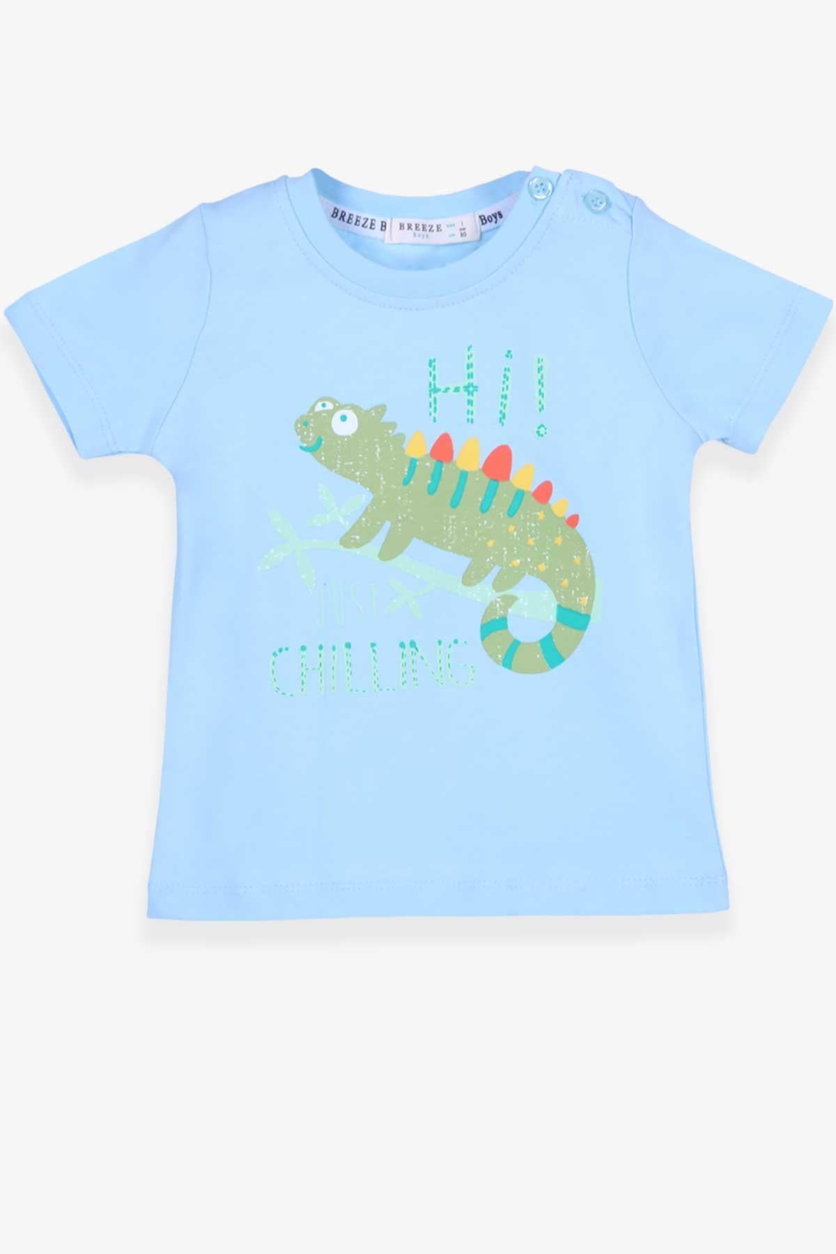 Breeze Erkek Bebek Tişört Bukalemun Baskılı Açık Mavi (9 Ay-3 Yaş)