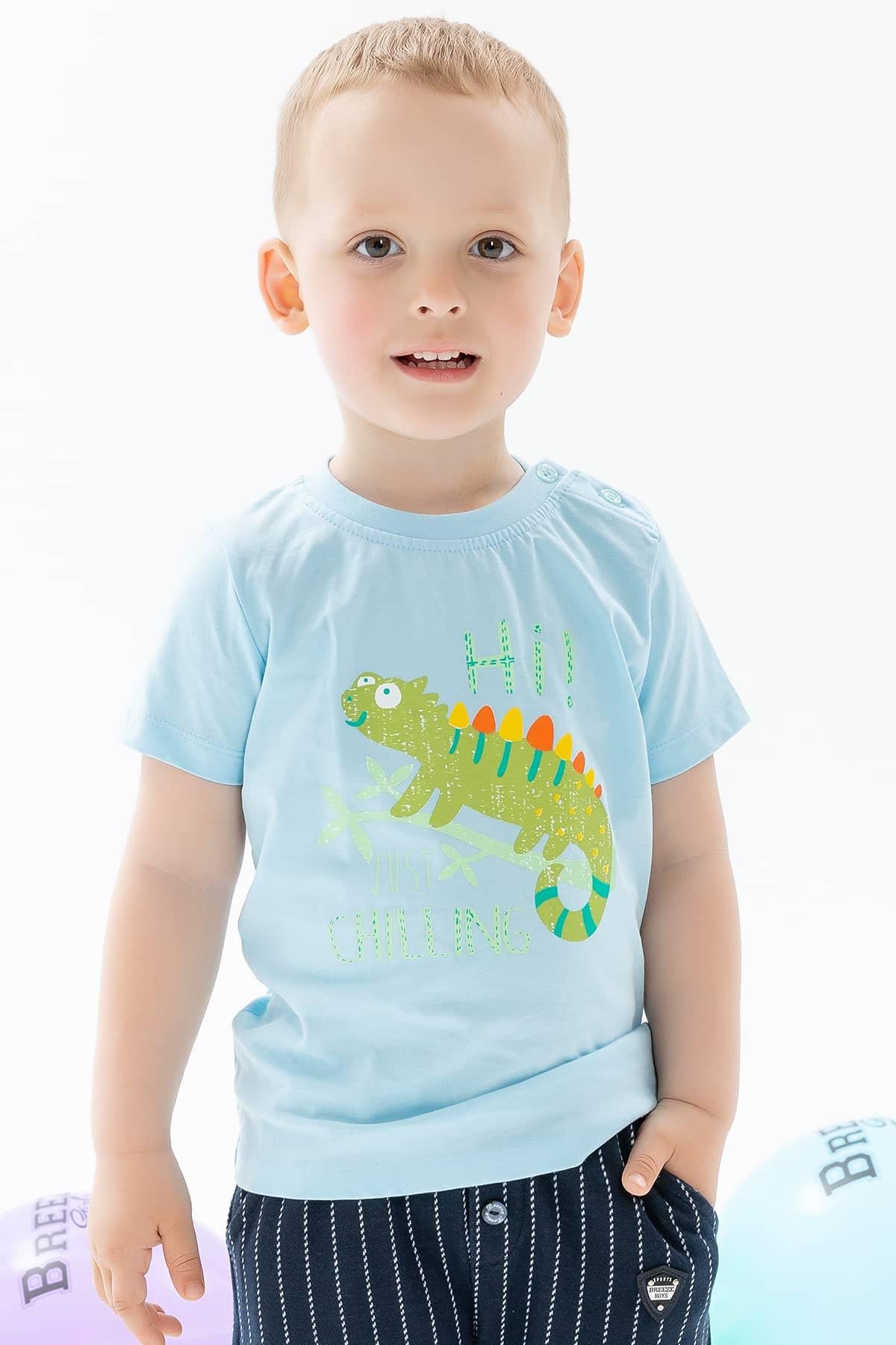 Breeze Erkek Bebek Tişört Bukalemun Baskılı Açık Mavi (9 Ay-3 Yaş)