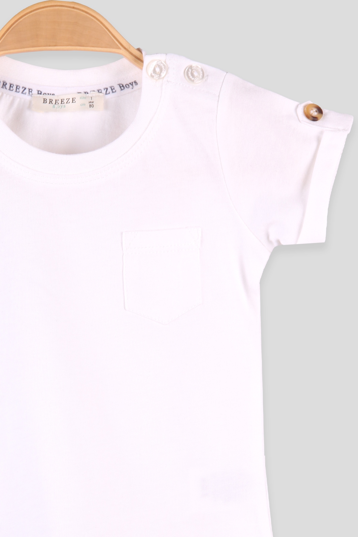 Breeze Erkek Bebek Tişört Cepli Basic Ekru (9 Ay-3 Yaş)